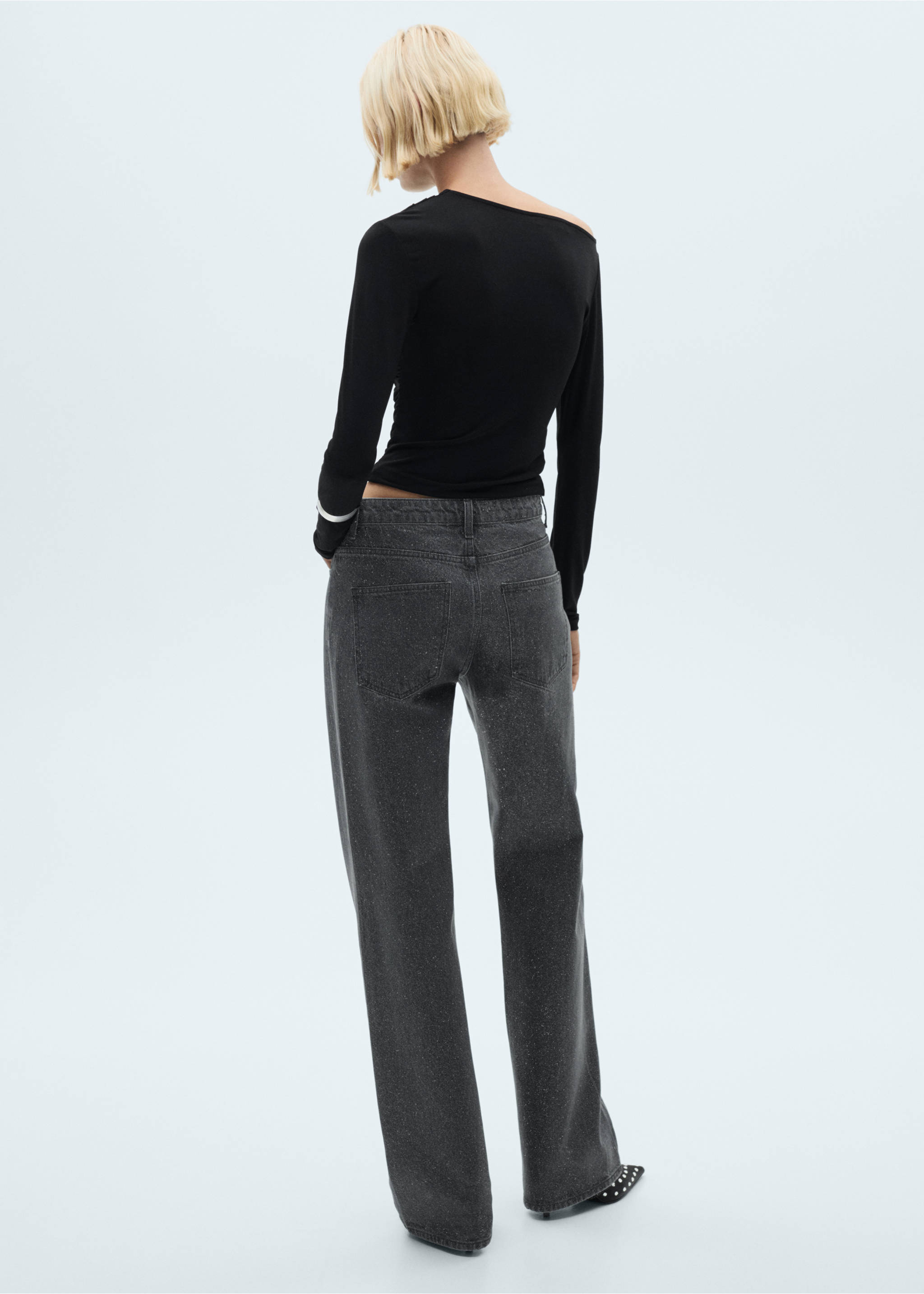 Shiny straight-fit jeans - Reverse of the article, Black denim. Ref: 77049074-00.