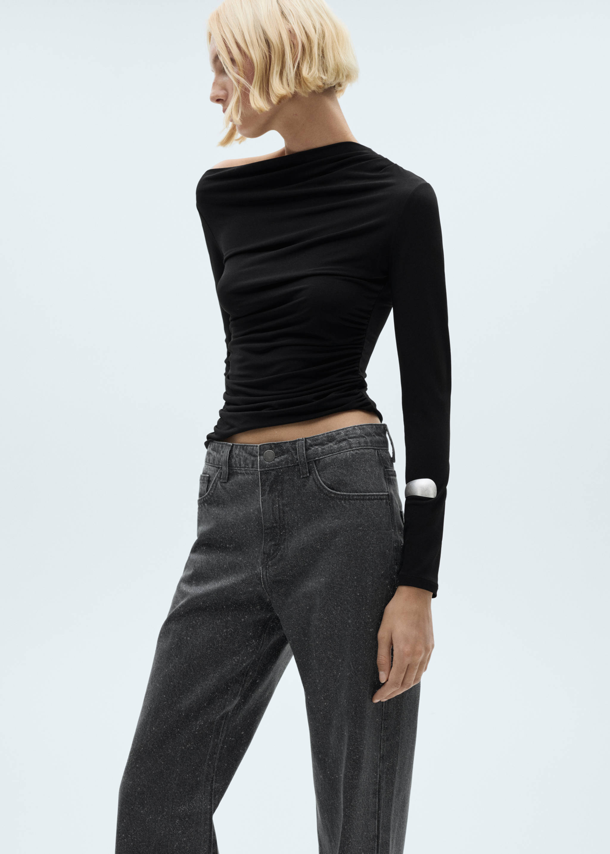 Shiny straight-fit jeans - Details of the article 1