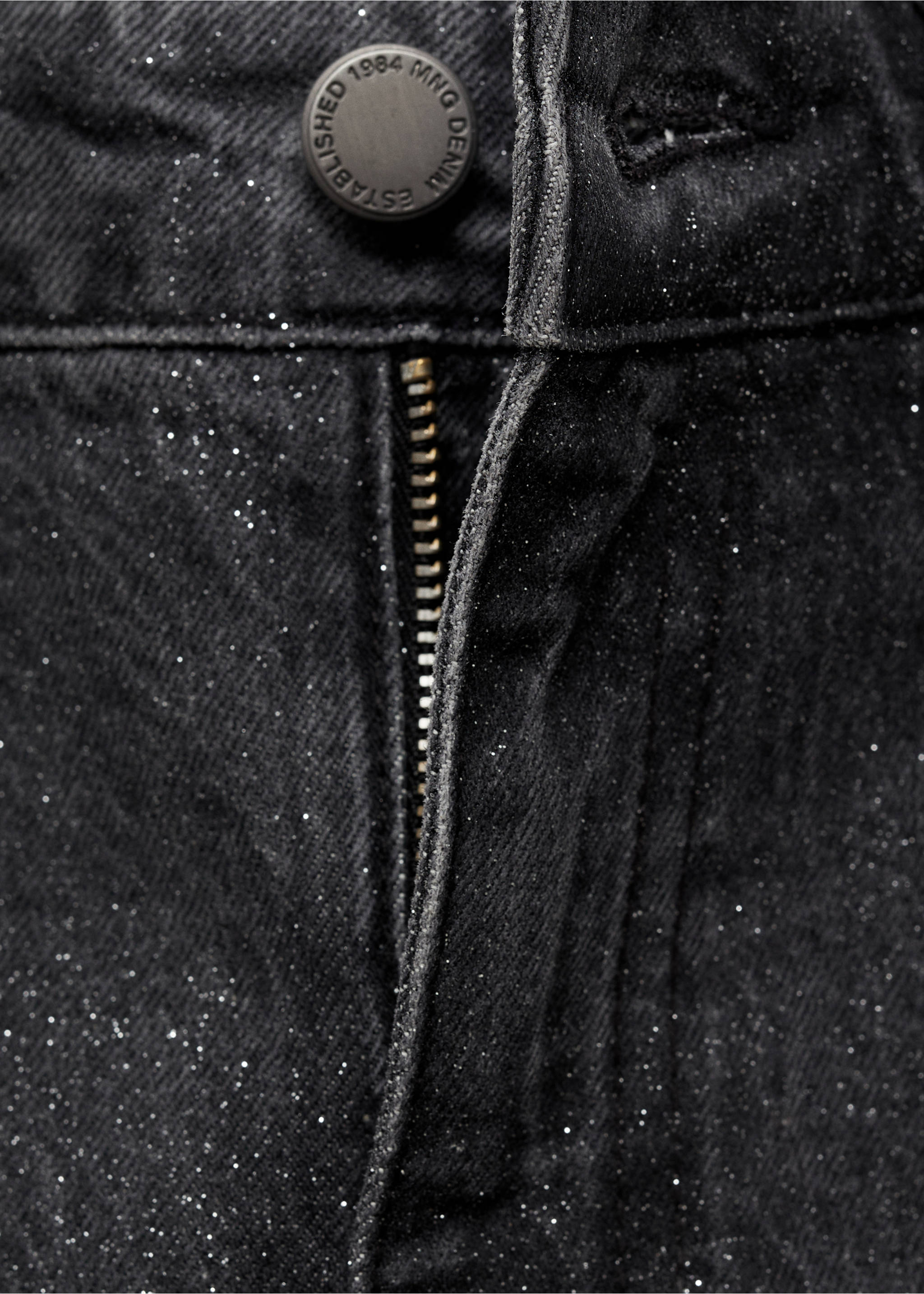 Shiny straight-fit jeans - Details of the article 8, Black denim. Ref: 77049074-00.
