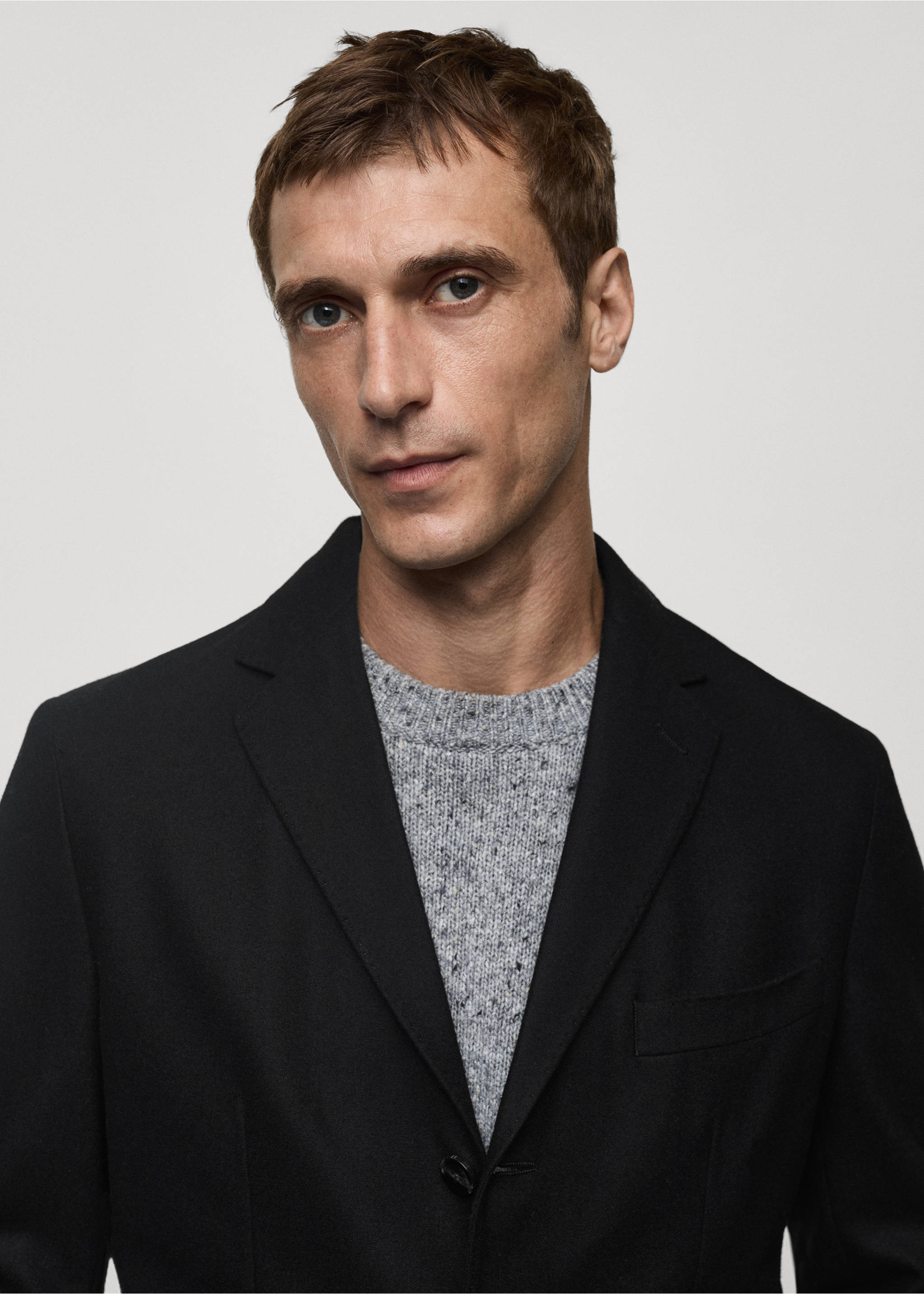 Recycled wool slim-fit jacket - Details of the article 1, Black. Ref: 77049228-00.