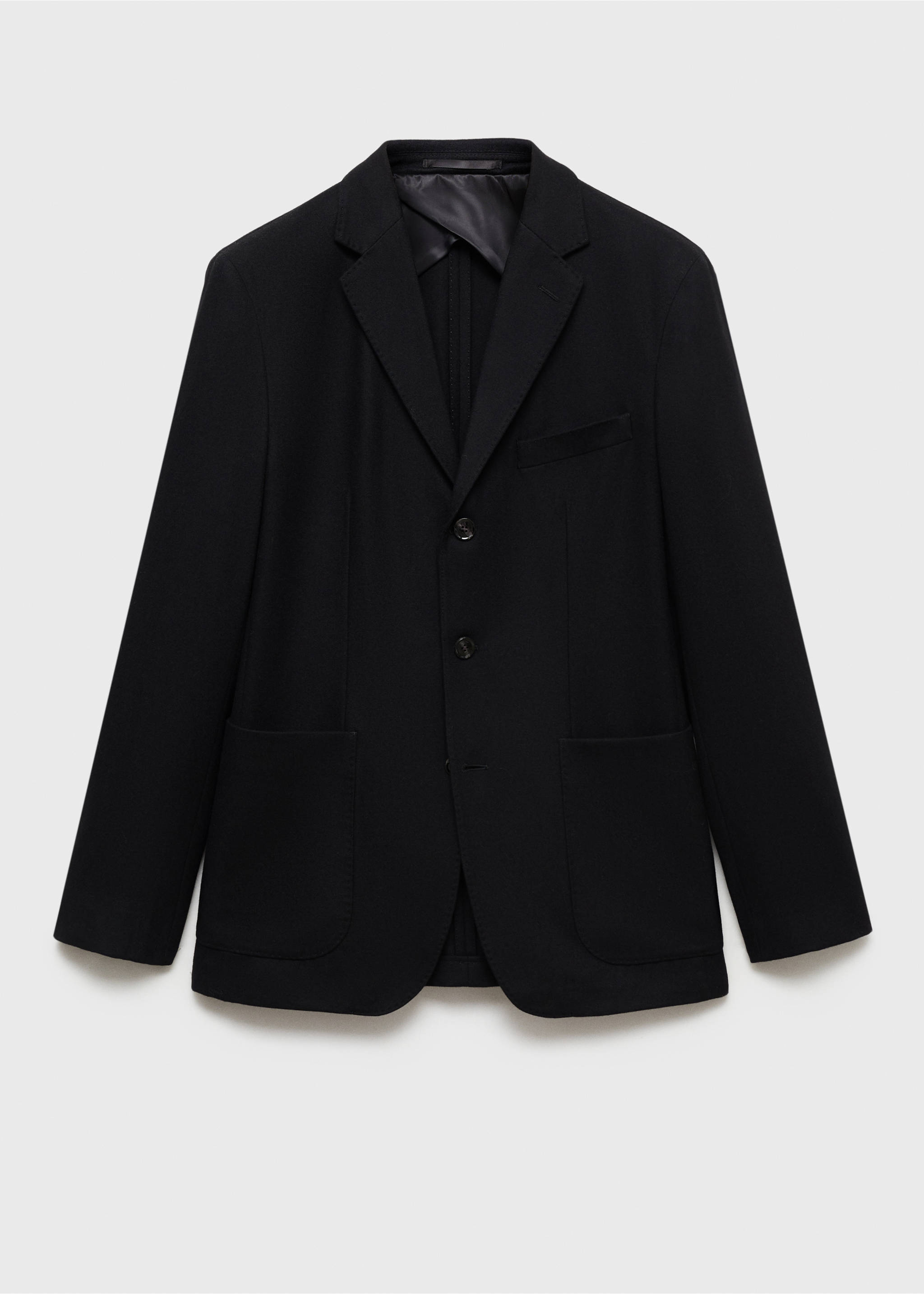 Recycled wool slim-fit jacket - Article without model, Black. Ref: 77049228-00.