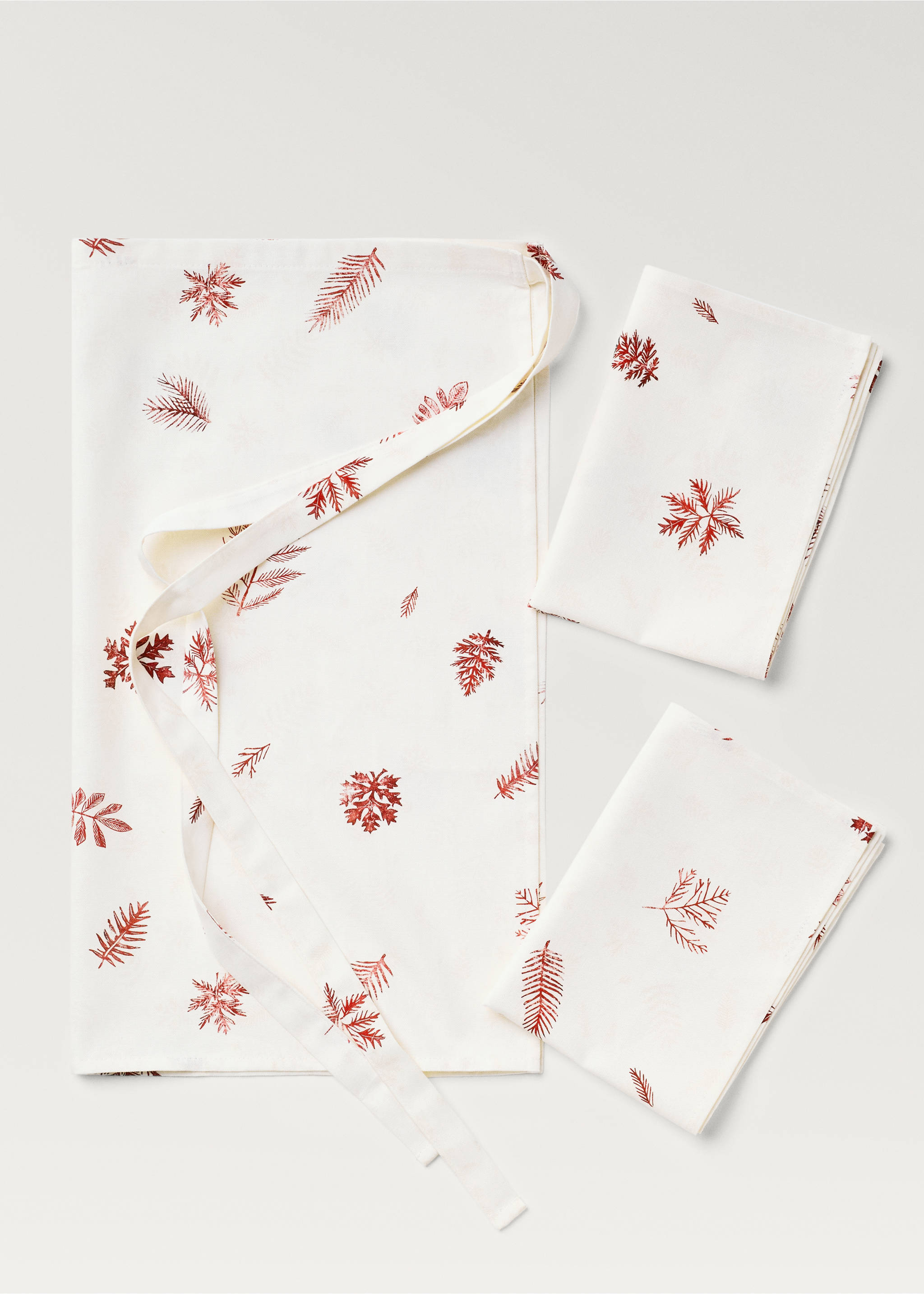 Apron with embroidered details - Details of the article 3, White. Ref: 77049238-00.