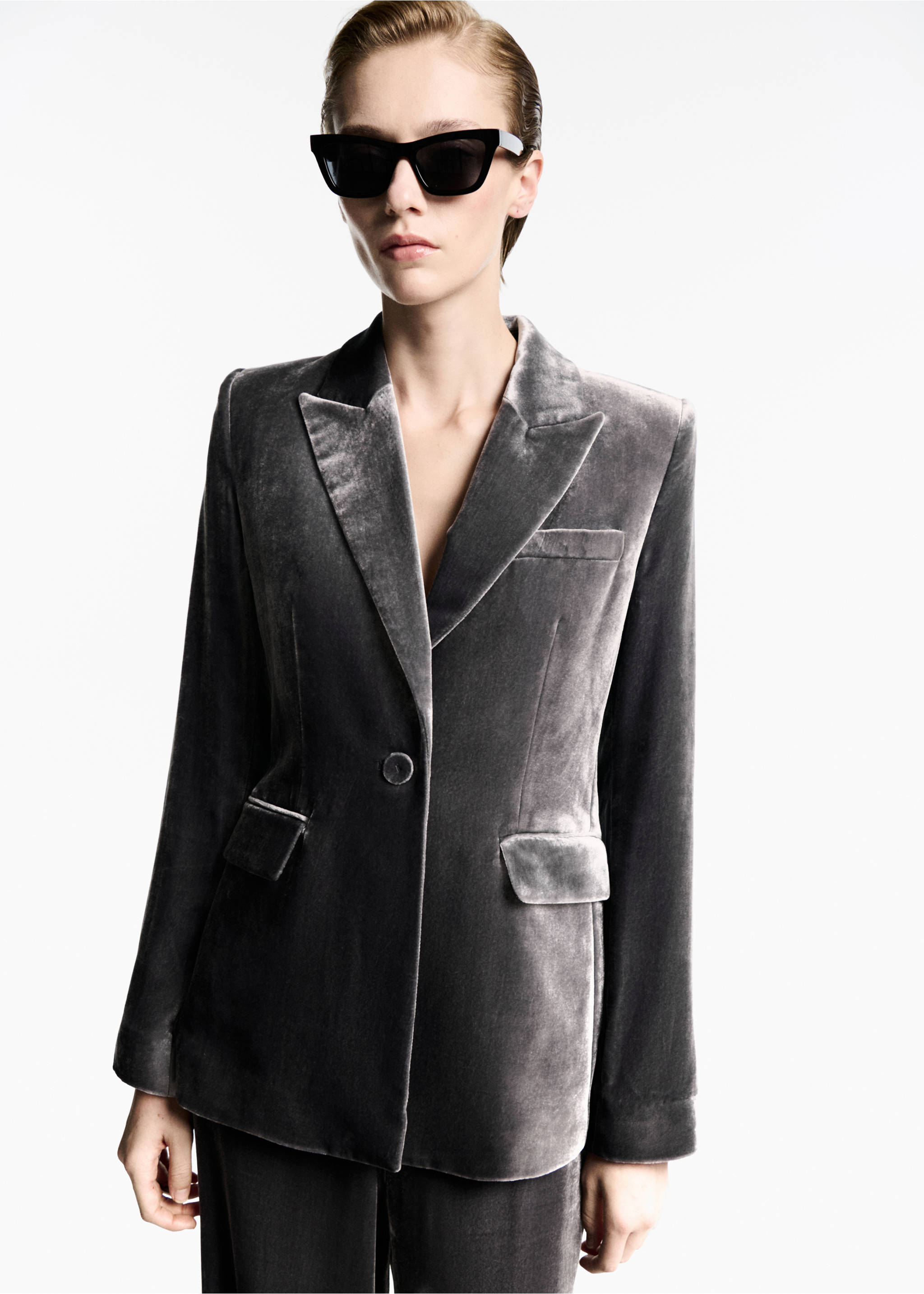 Velvet suit jacket - Medium plane, Silver. Ref: 77049239-00.