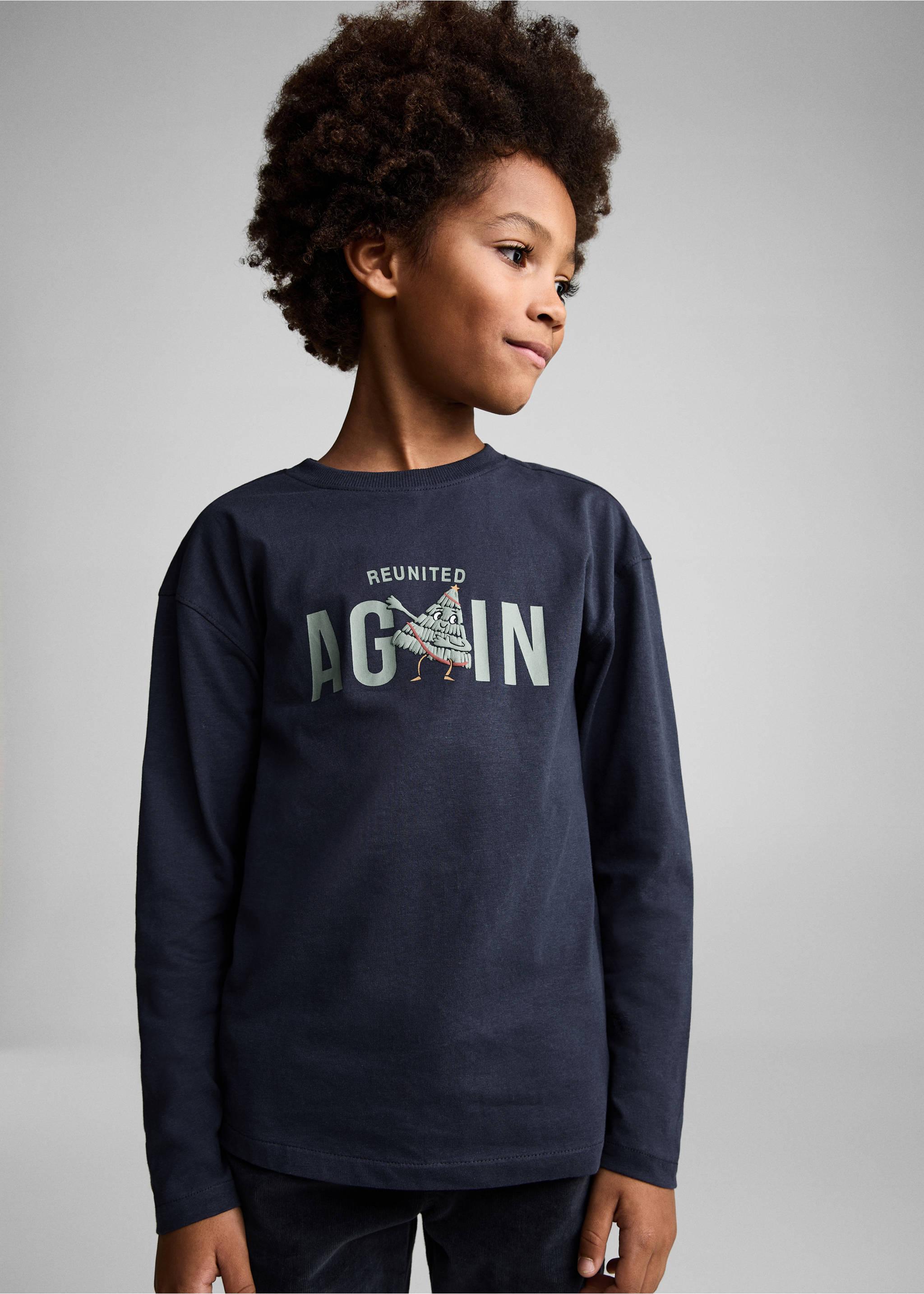 Long sleeve cotton t-shirt - Medium plane, Dark Navy. Ref: 77049407-00.