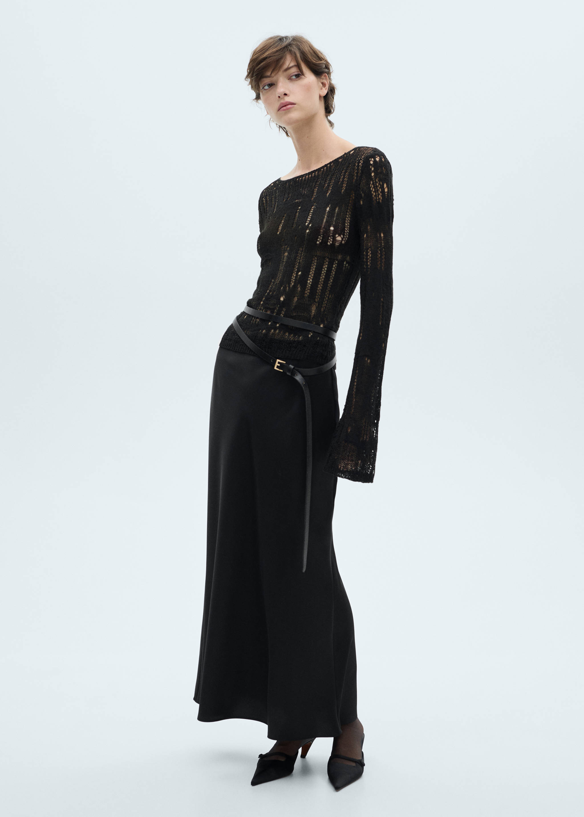 Jersey punto desagujado manga acampanada - Plano general