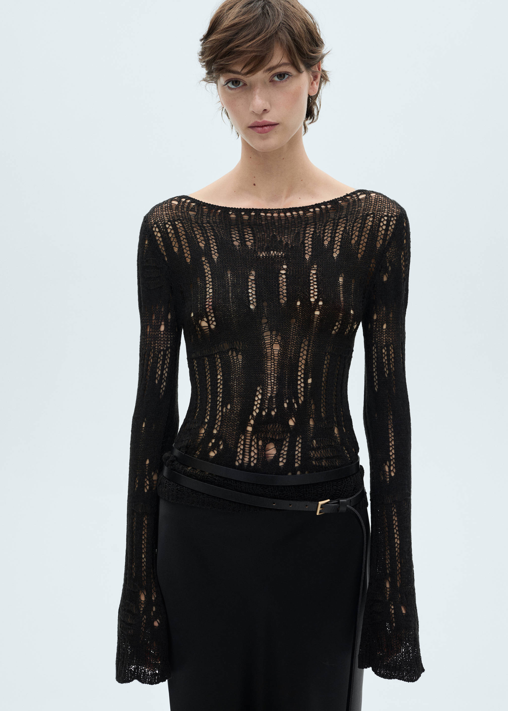 Jersey punto desagujado manga acampanada - Plano medio