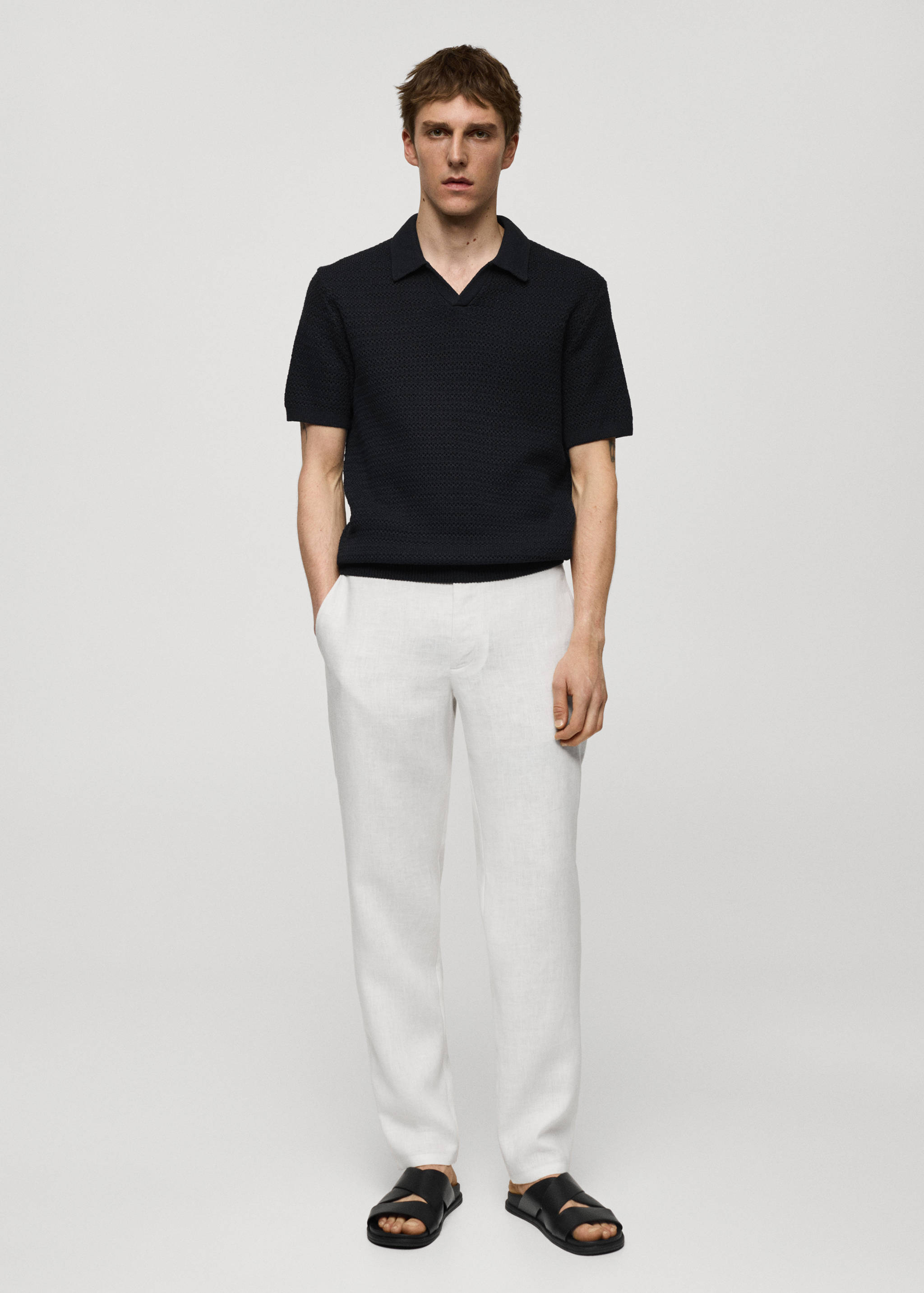 Slim-fit 100% linen pants - General plane