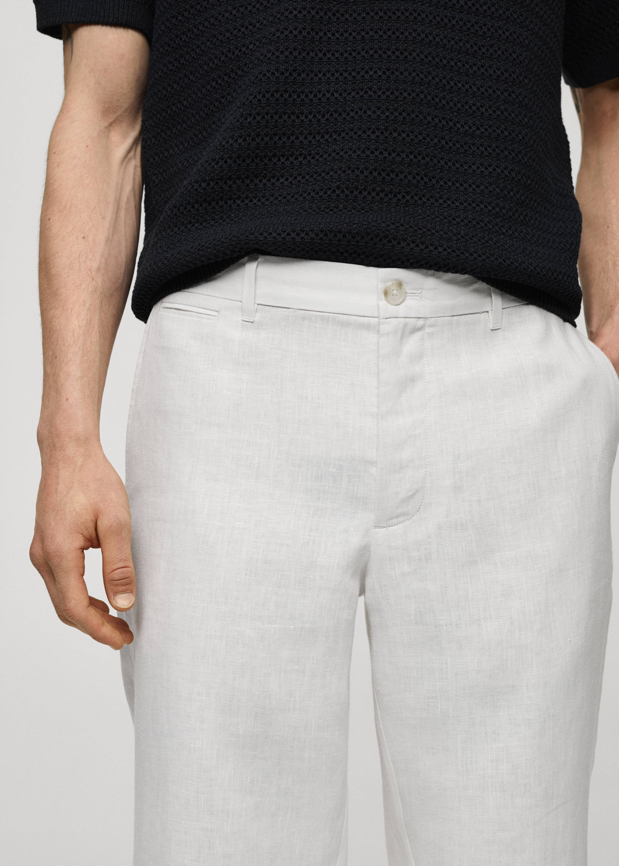 Slim-fit 100% linen pants - Details of the article 1