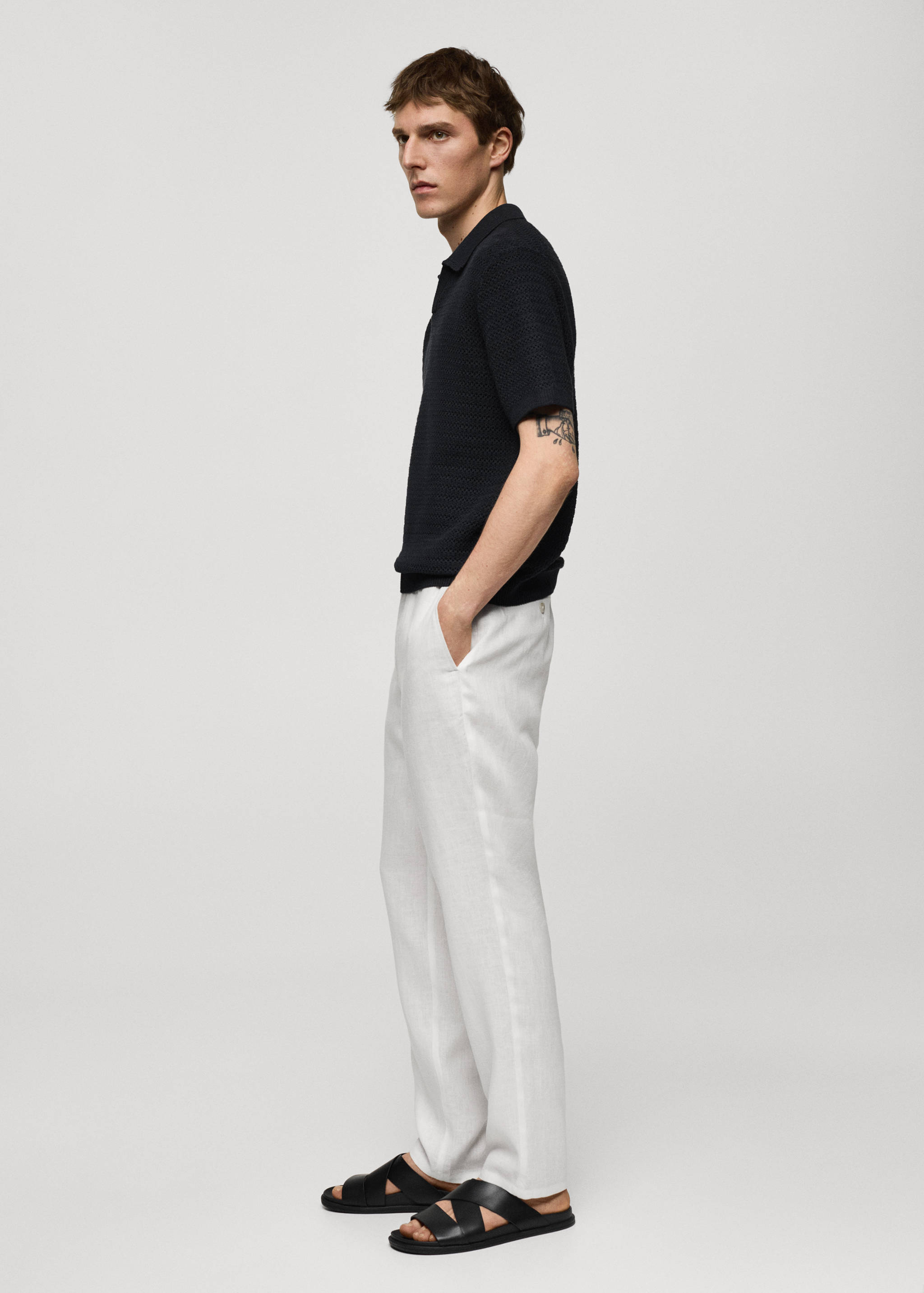 Slim-fit 100% linen pants - Details of the article 2