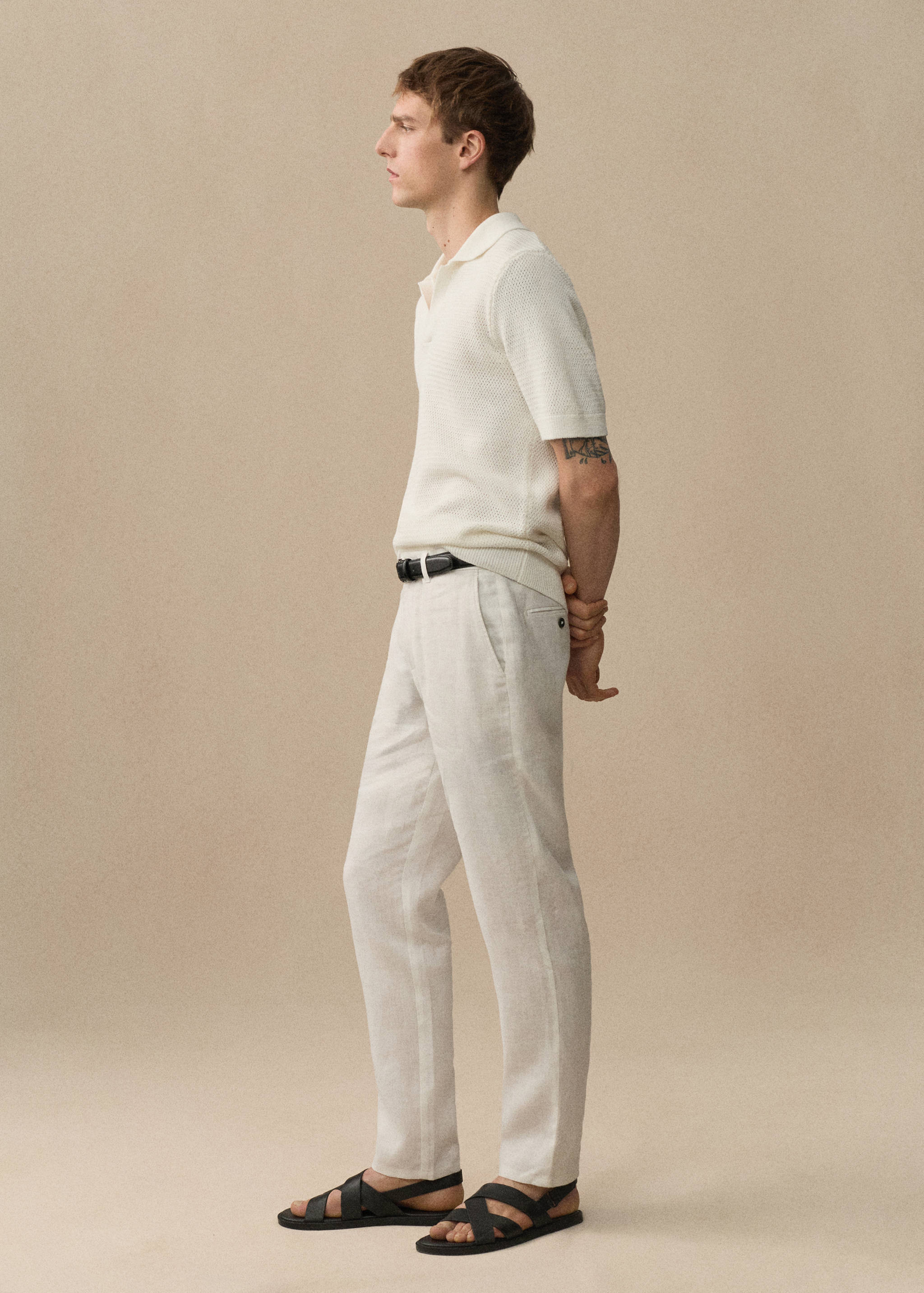 Slim-fit 100% linen pants - Details of the article 3
