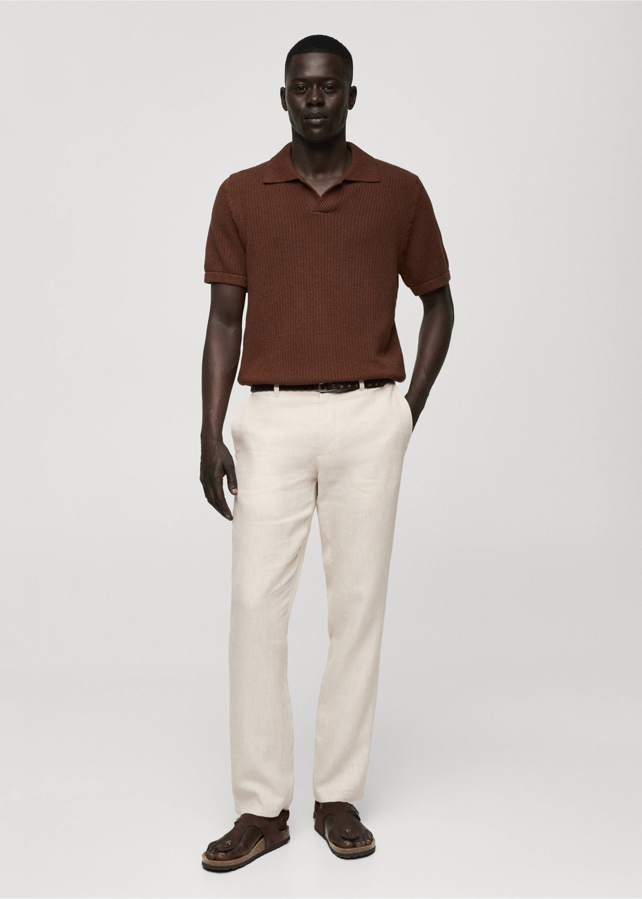 Slim-fit 100% linen trousers - General plane, Ecru. Ref: 77050250-00.