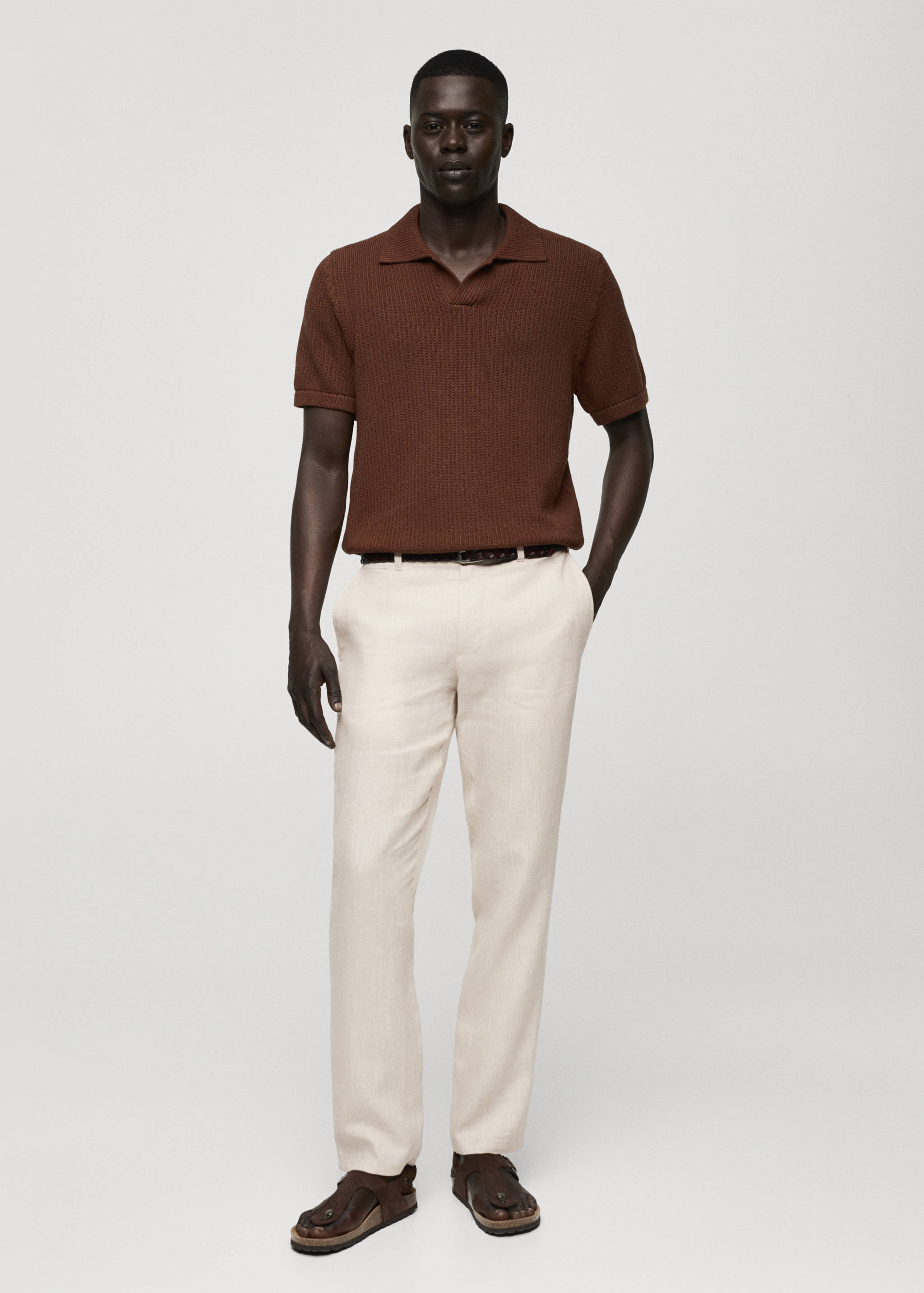 Slim-fit 100% linen pants - General plane