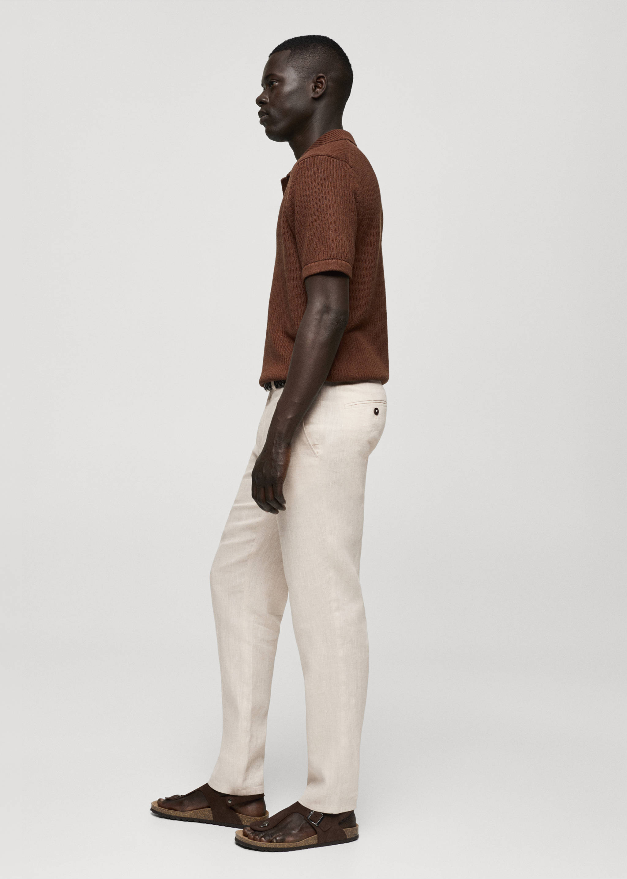 Slim-fit 100% linen trousers - Details of the article 2, Ecru. Ref: 77050250-00.
