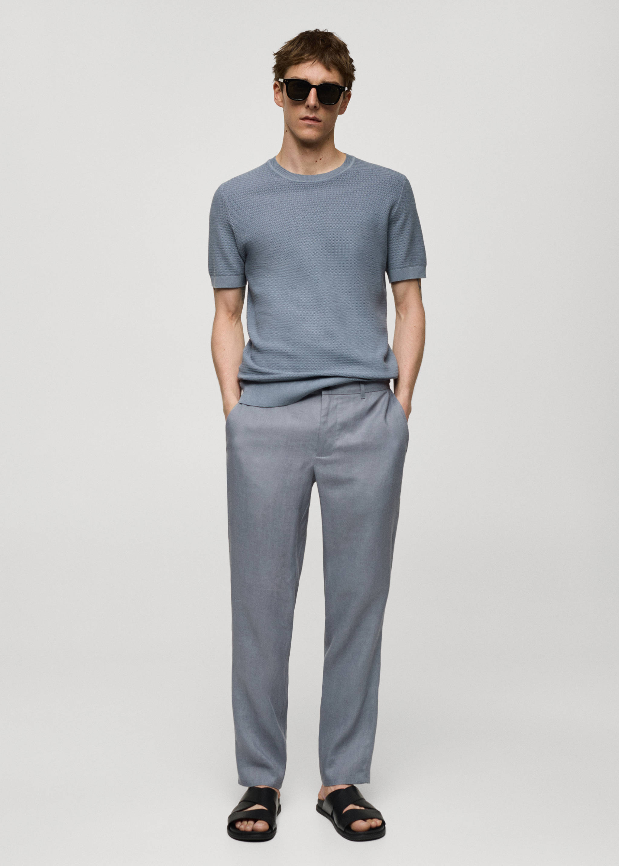Slim-fit 100% linen pants - General plane
