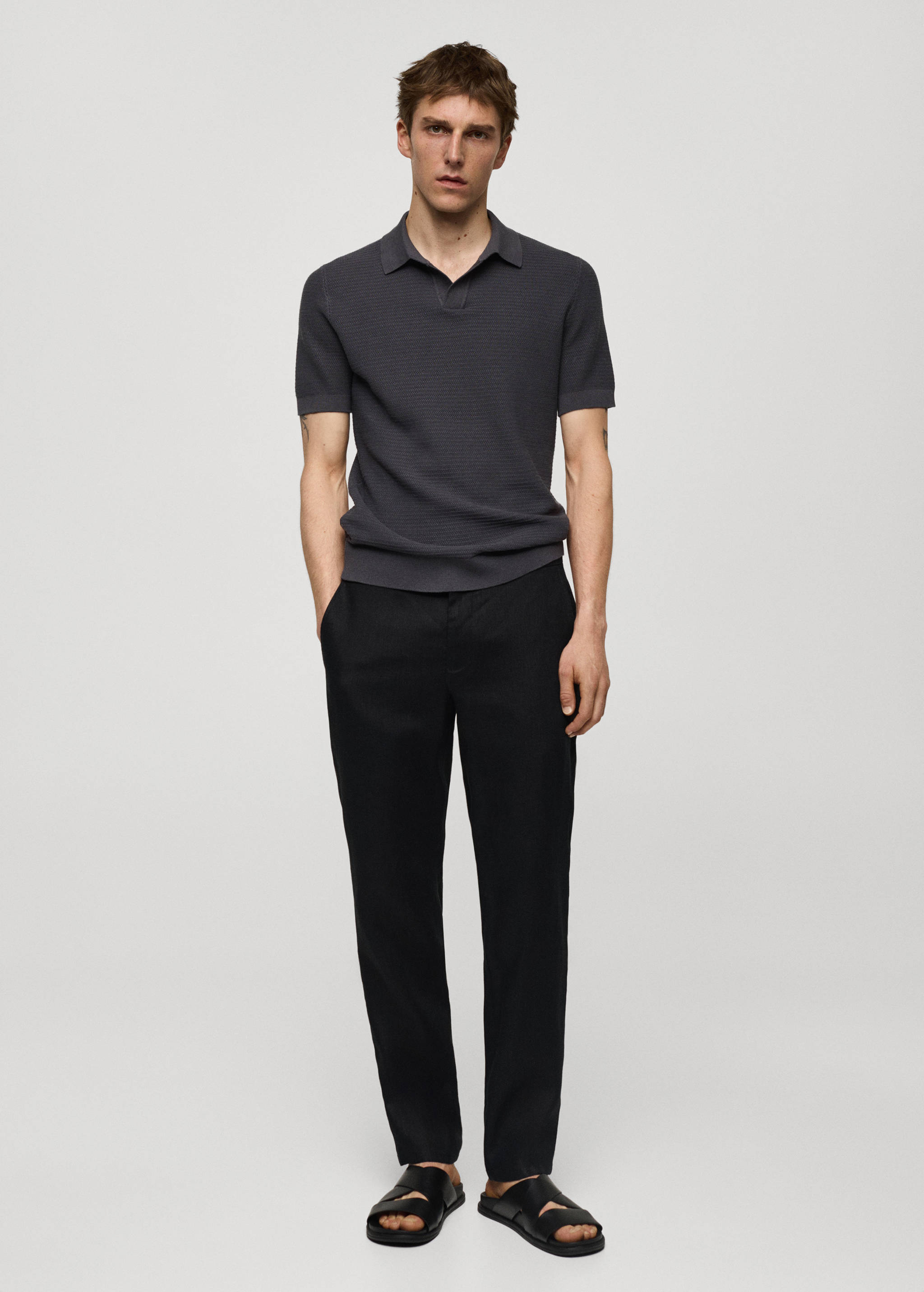 Slim-fit 100% linen pants - General plane