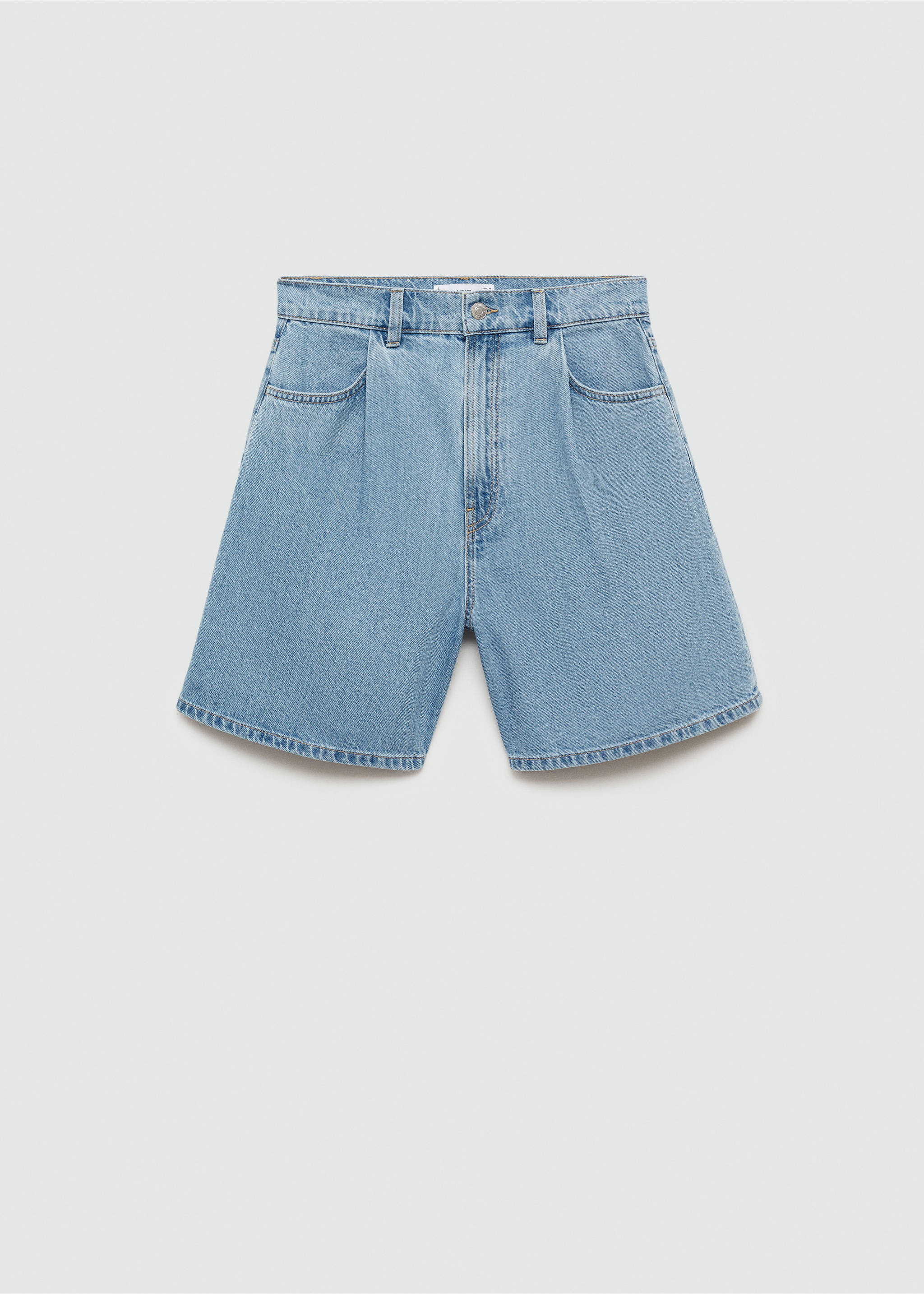 Denim shorts with pleats - Article without model, Medium Blue. Ref: 77050253-00.