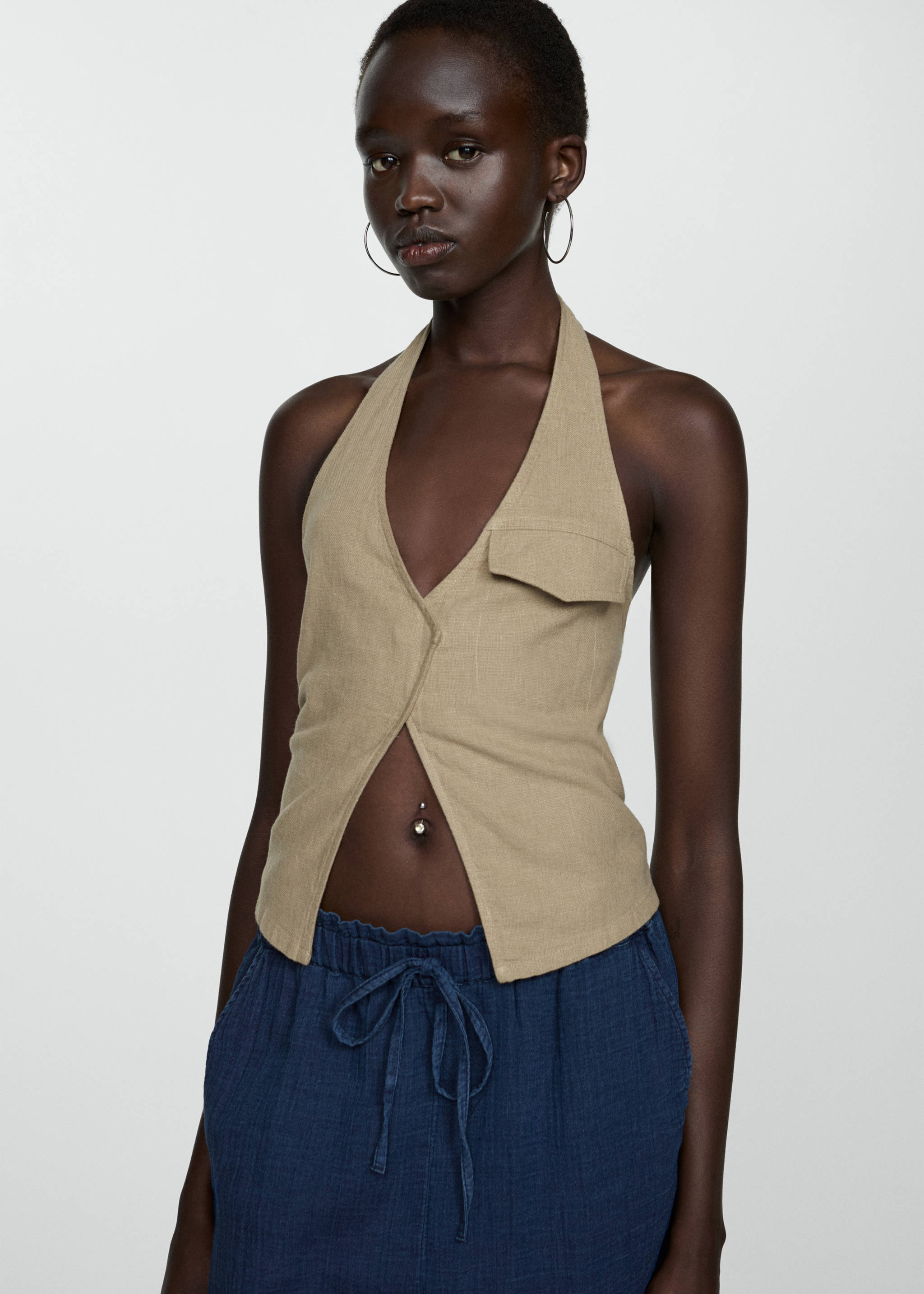 Elastic waist cotton pants - Details of the article 1