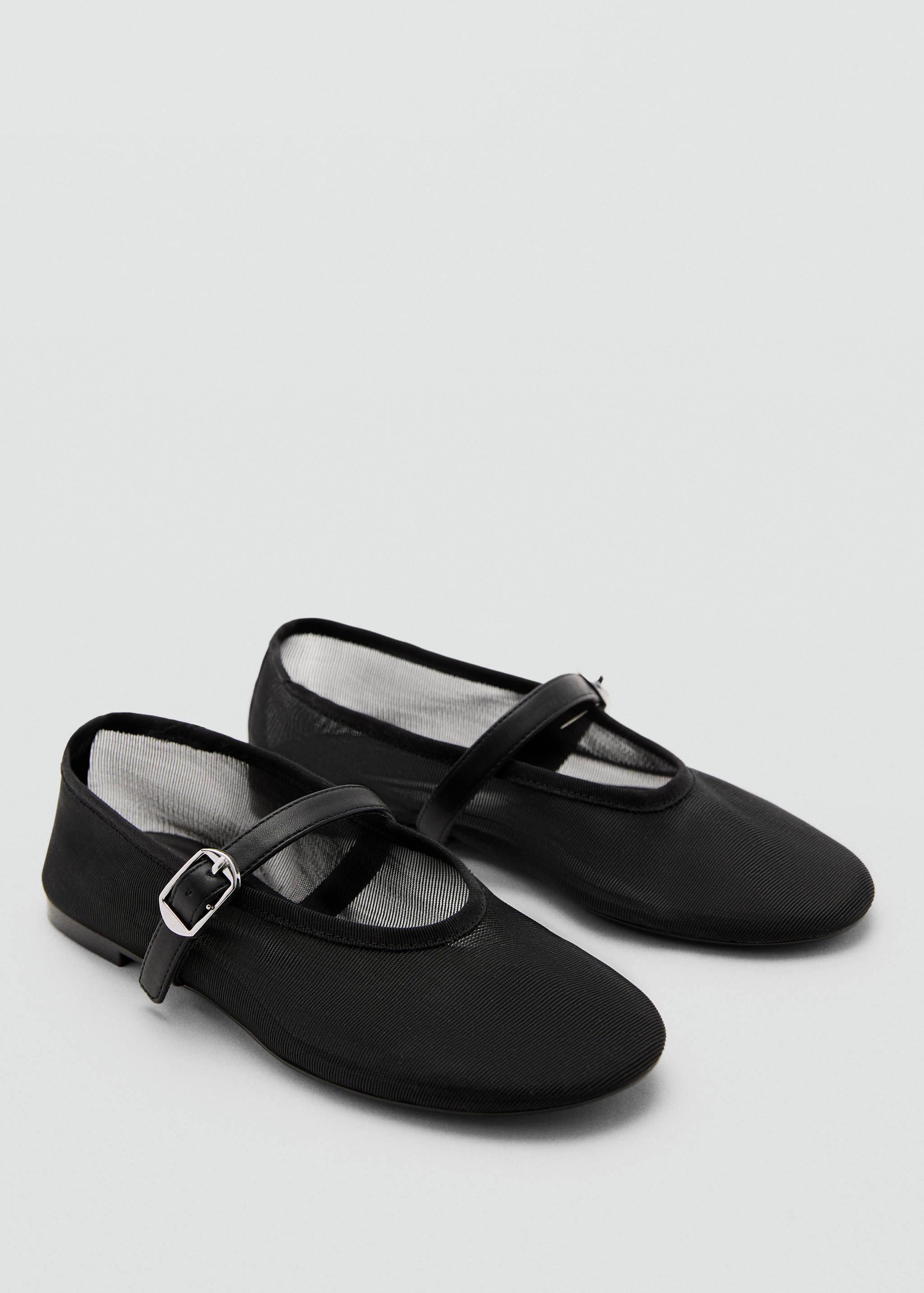 Mesh ballet flats with strap and buckle - Medium plane