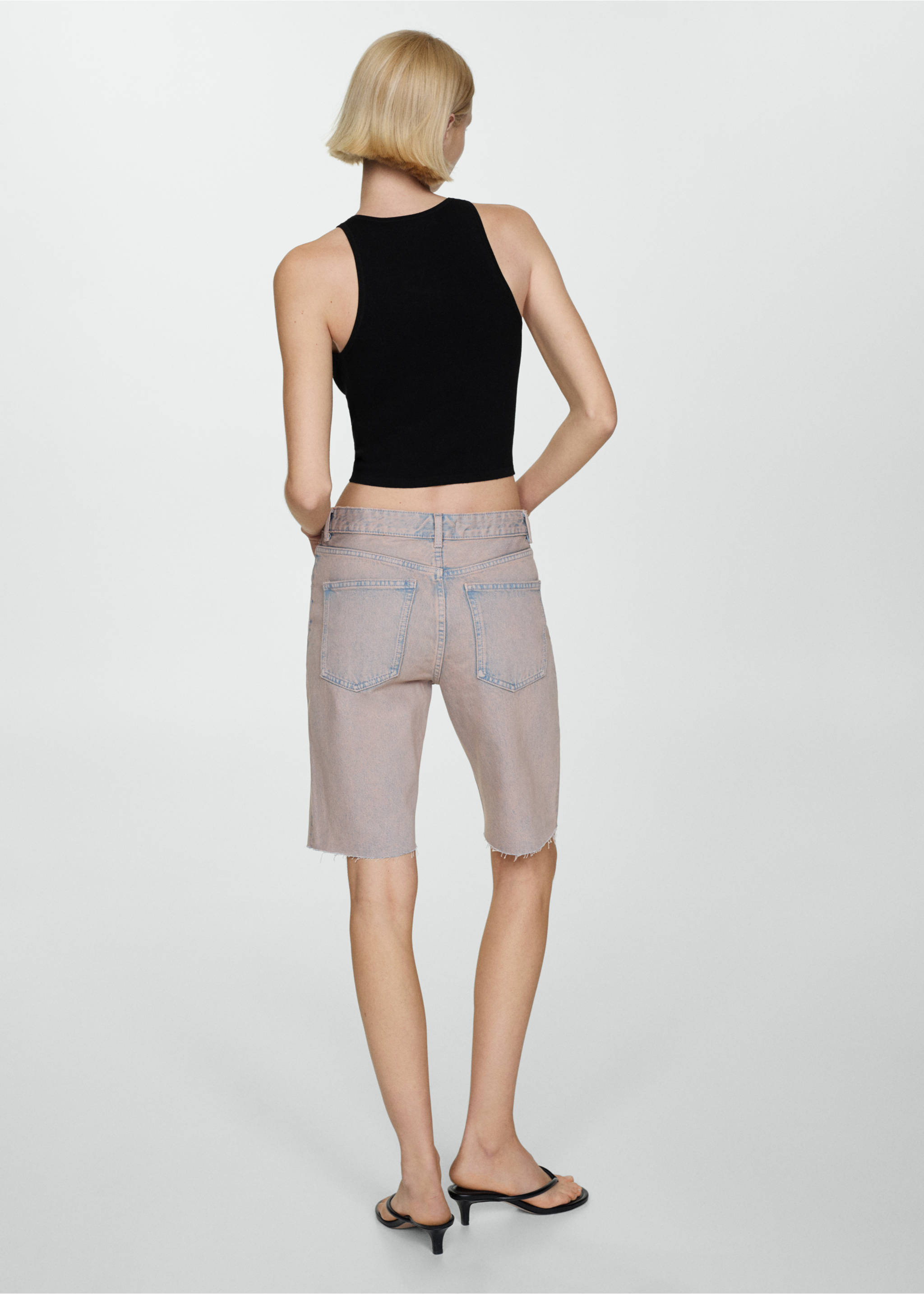 Denim bermuda shorts with washed effect - Reverse of the article, Light Pink. Ref: 77050283-00.