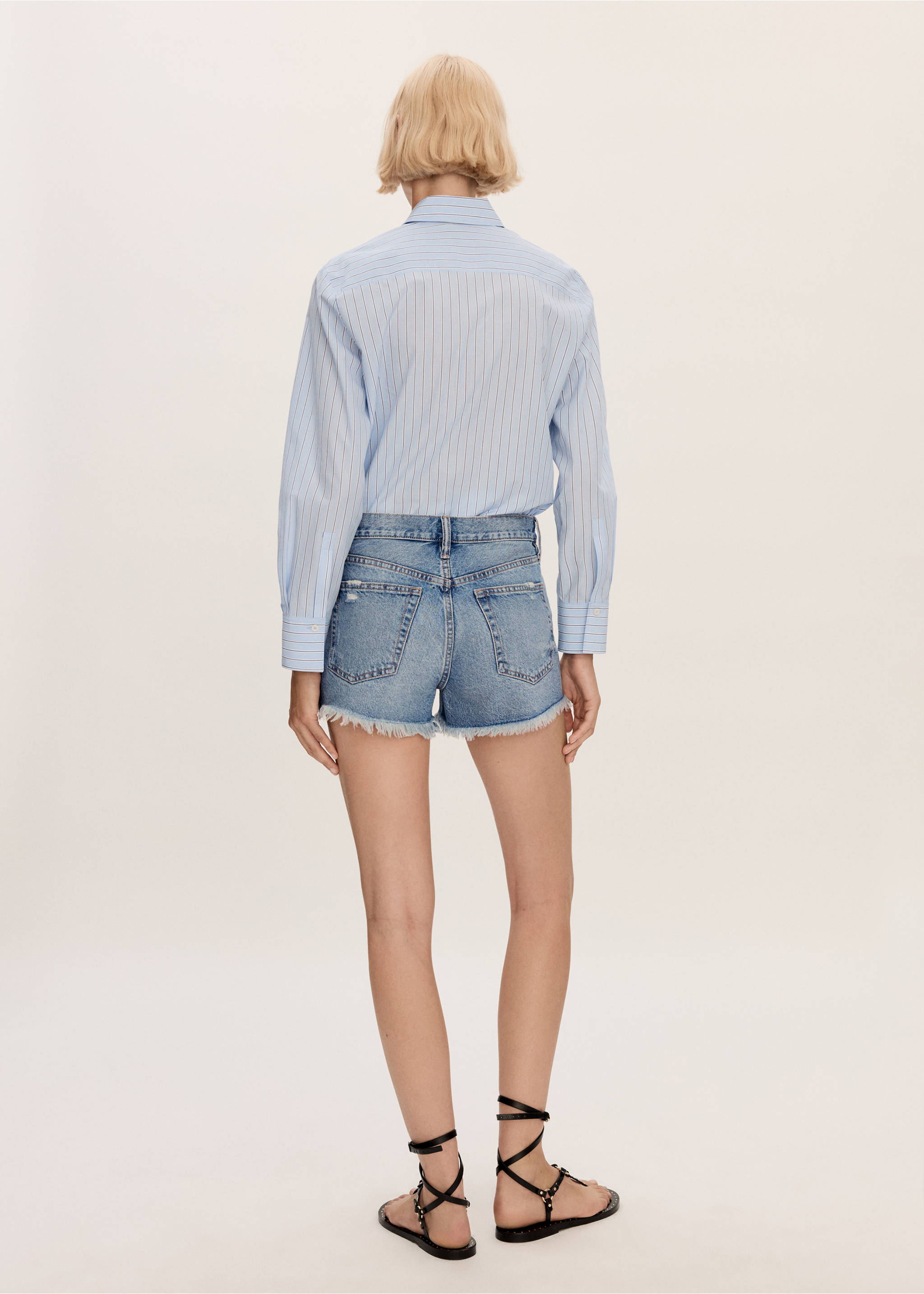 Denim shorts with frayed hem - Reverse of the article, Medium Blue. Ref: 77050284-00.