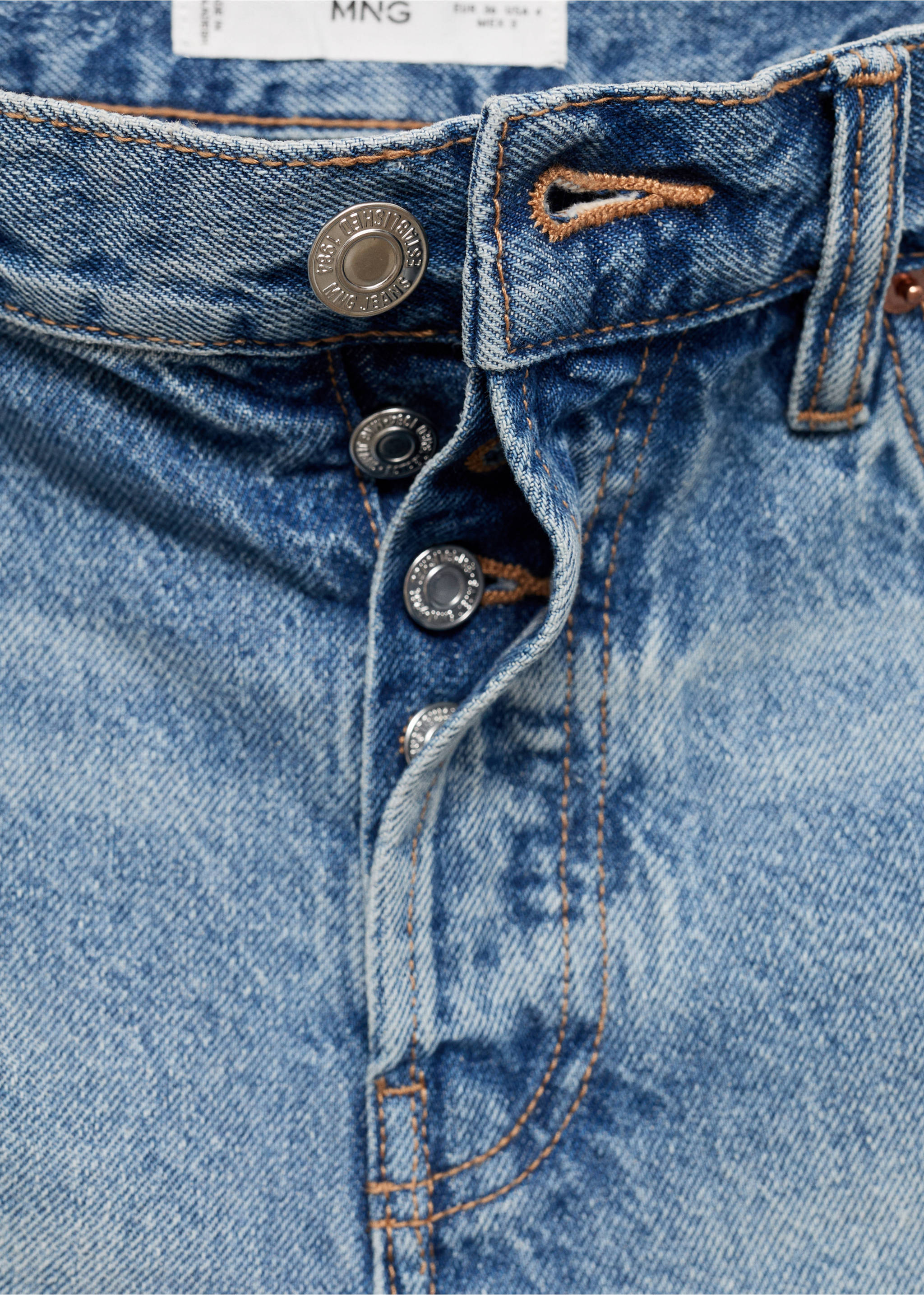 Denim shorts with frayed hem - Details of the article 0, Medium Blue. Ref: 77050284-00.