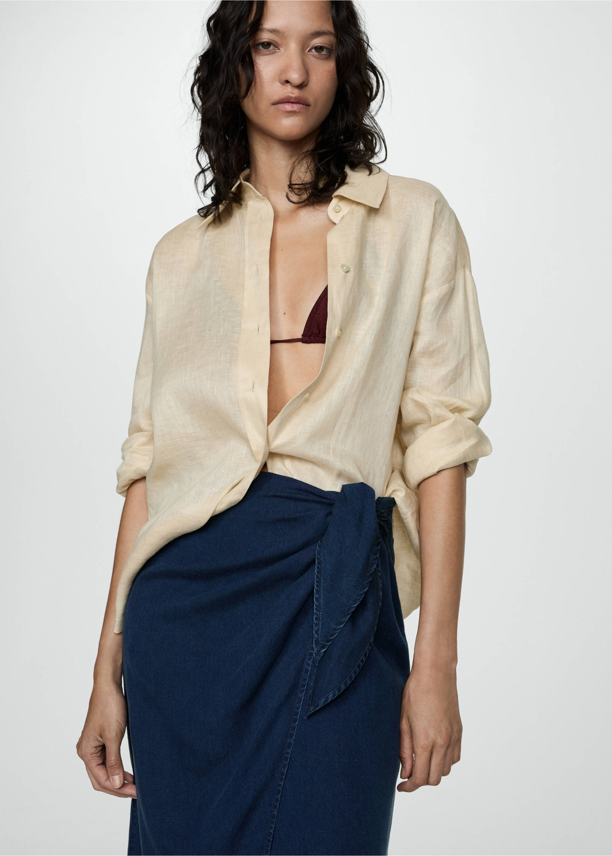 Lyocell sarong skirt - Details of the article 1, Dark Blue. Ref: 77050333-00.