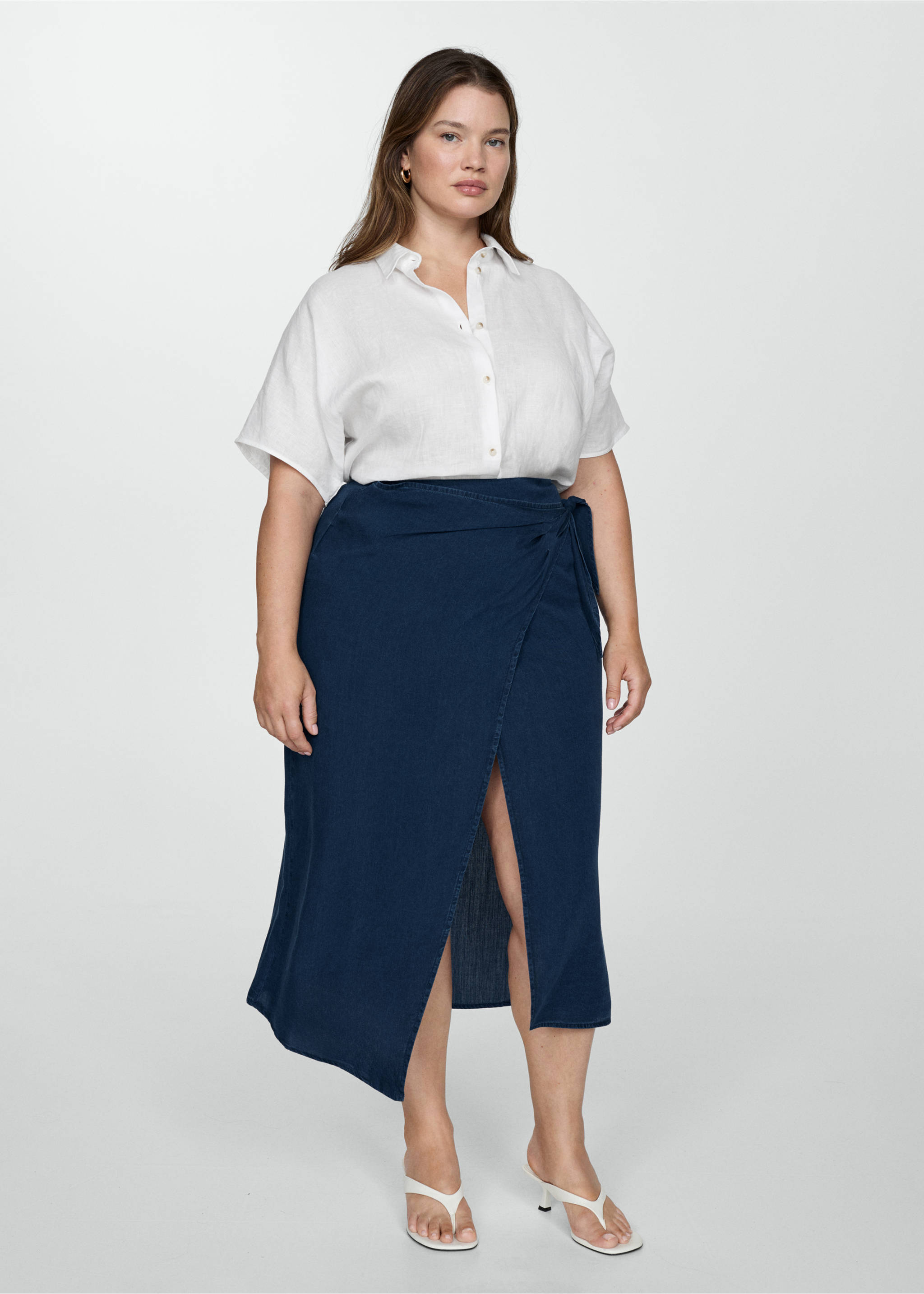 Lyocell sarong skirt - Details of the article 3, Dark Blue. Ref: 77050333-00.