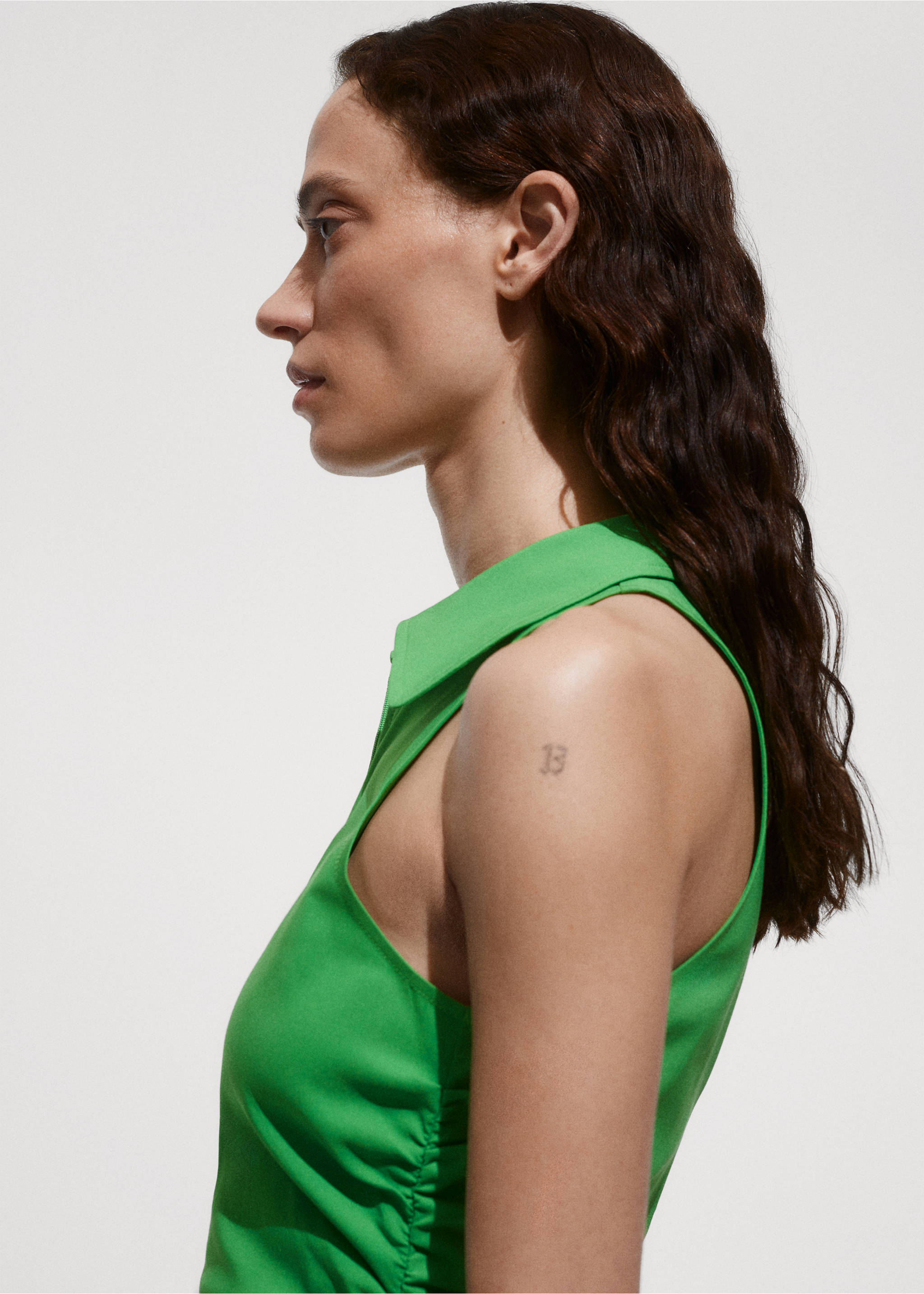 Zipper shirt dress - Details of the article 1, Green. Ref: 77050350-00.