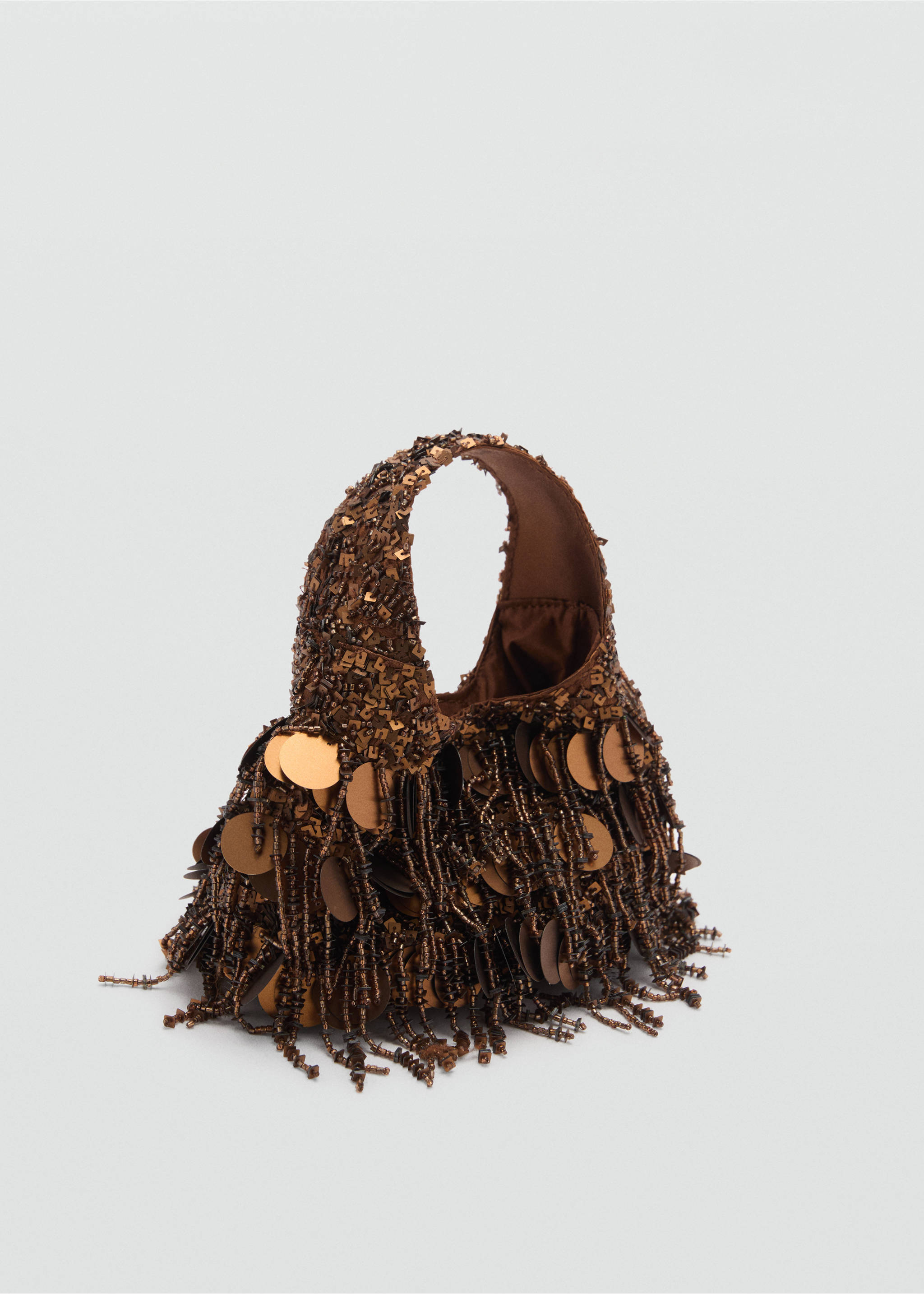 Perlenverzierte Handtasche - Mittlere Ansicht, Kupfer. Ref: 77050354-00.
