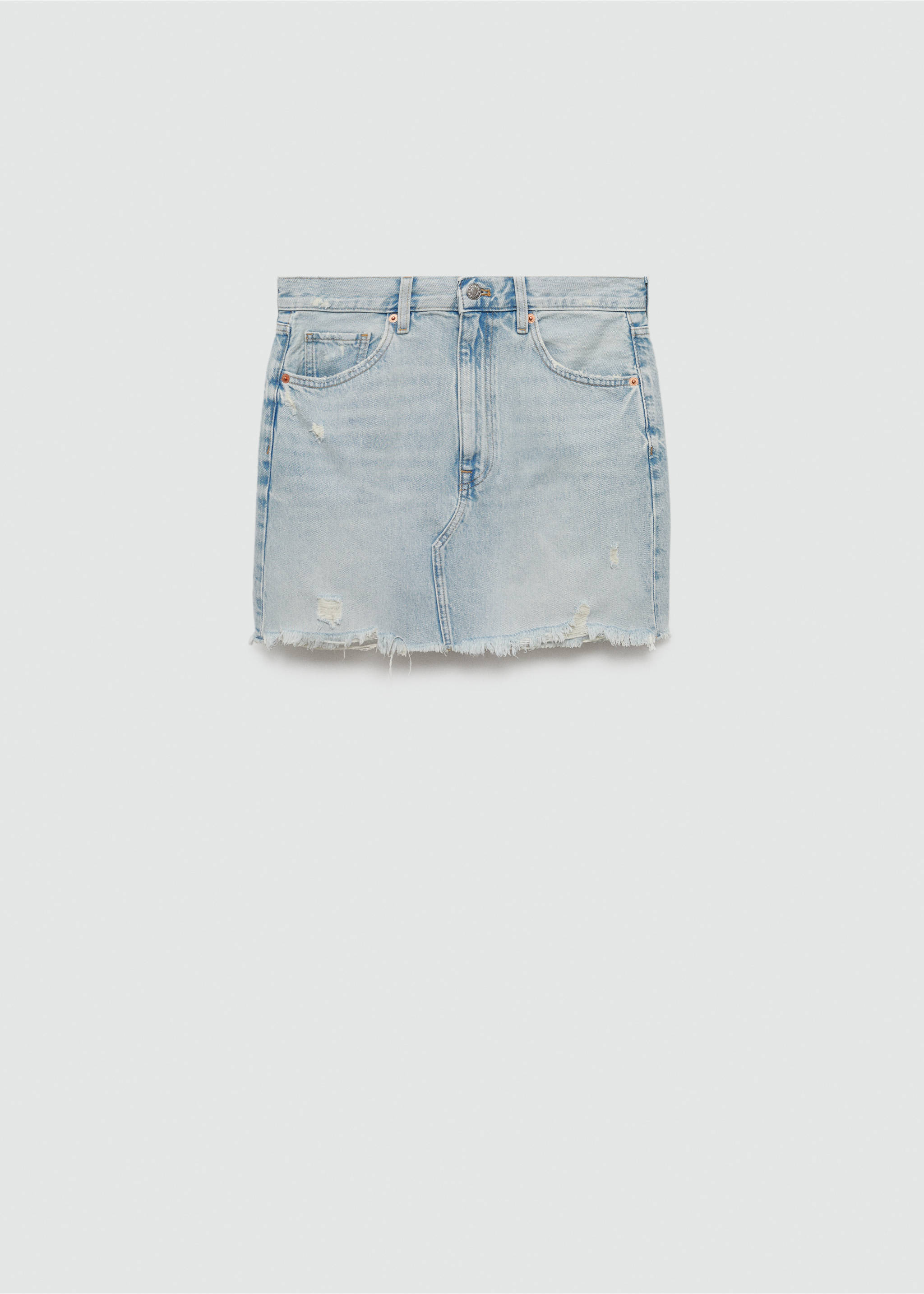 Denim miniskirt with frayed hem - Article without model, Light Blue. Ref: 77050364-00.