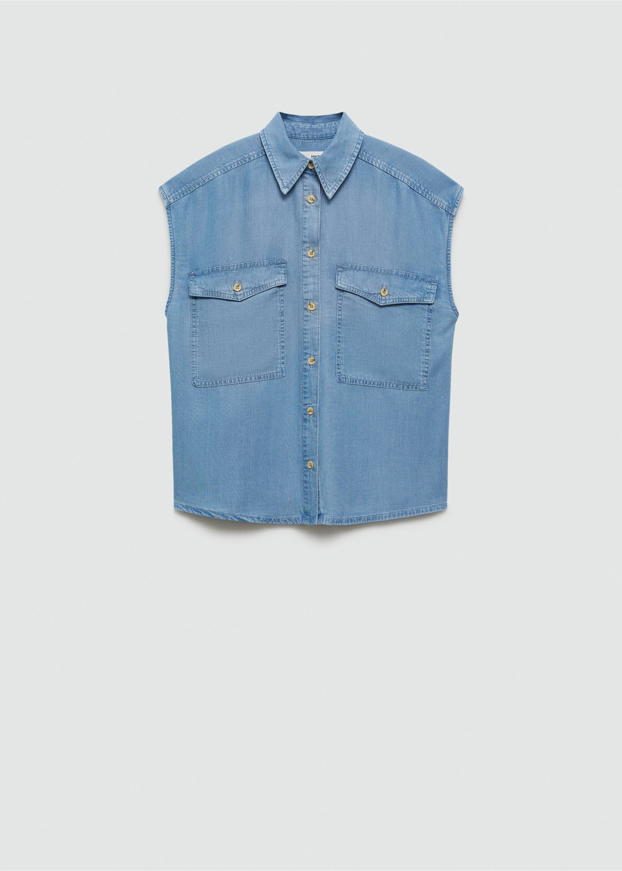 Lyocell sleeveless shirt - Article without model, Light Blue. Ref: 77050368-00.