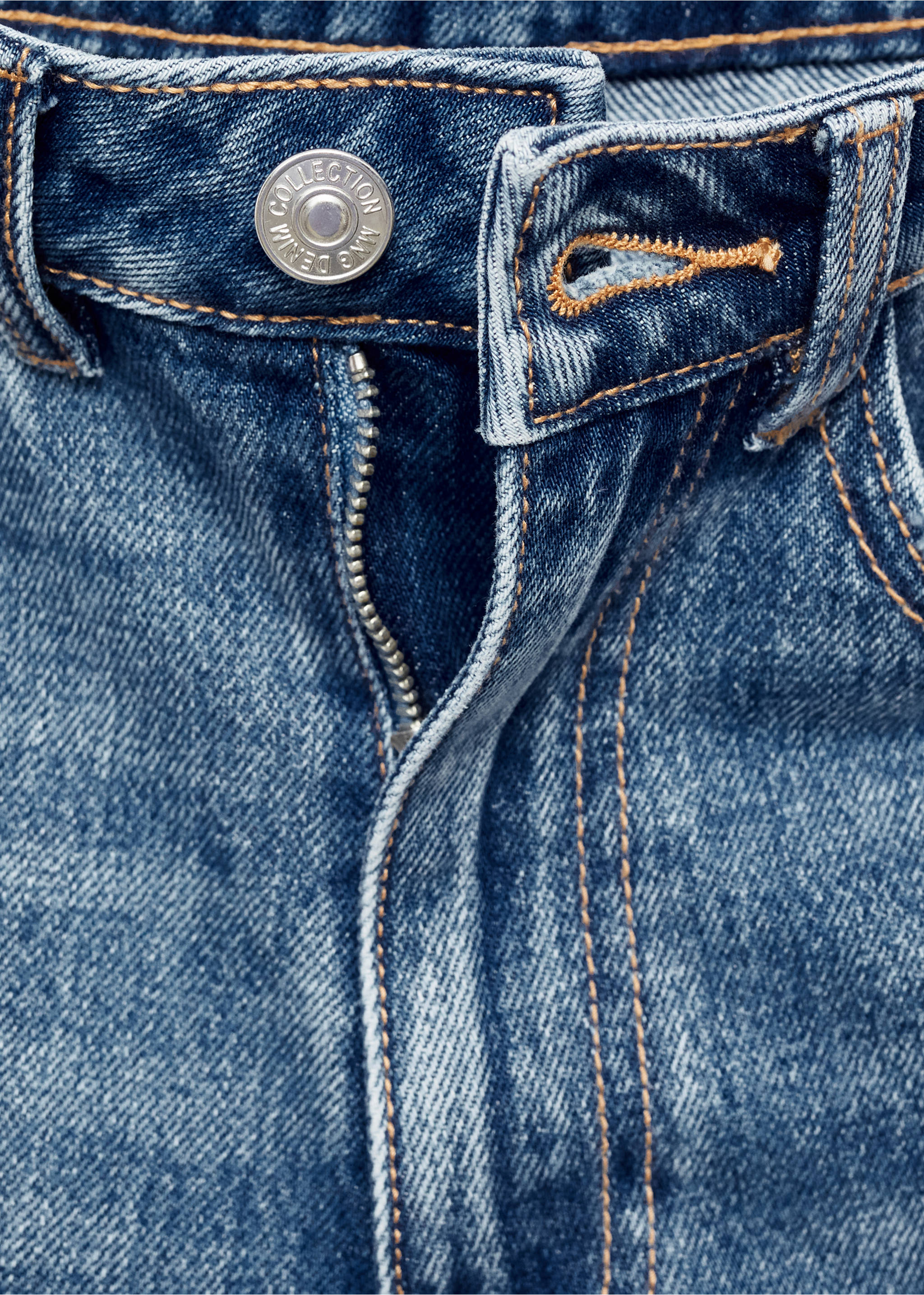 Straight-fit denim shorts - Details of the article 8, Dark Blue. Ref: 77050370-00.