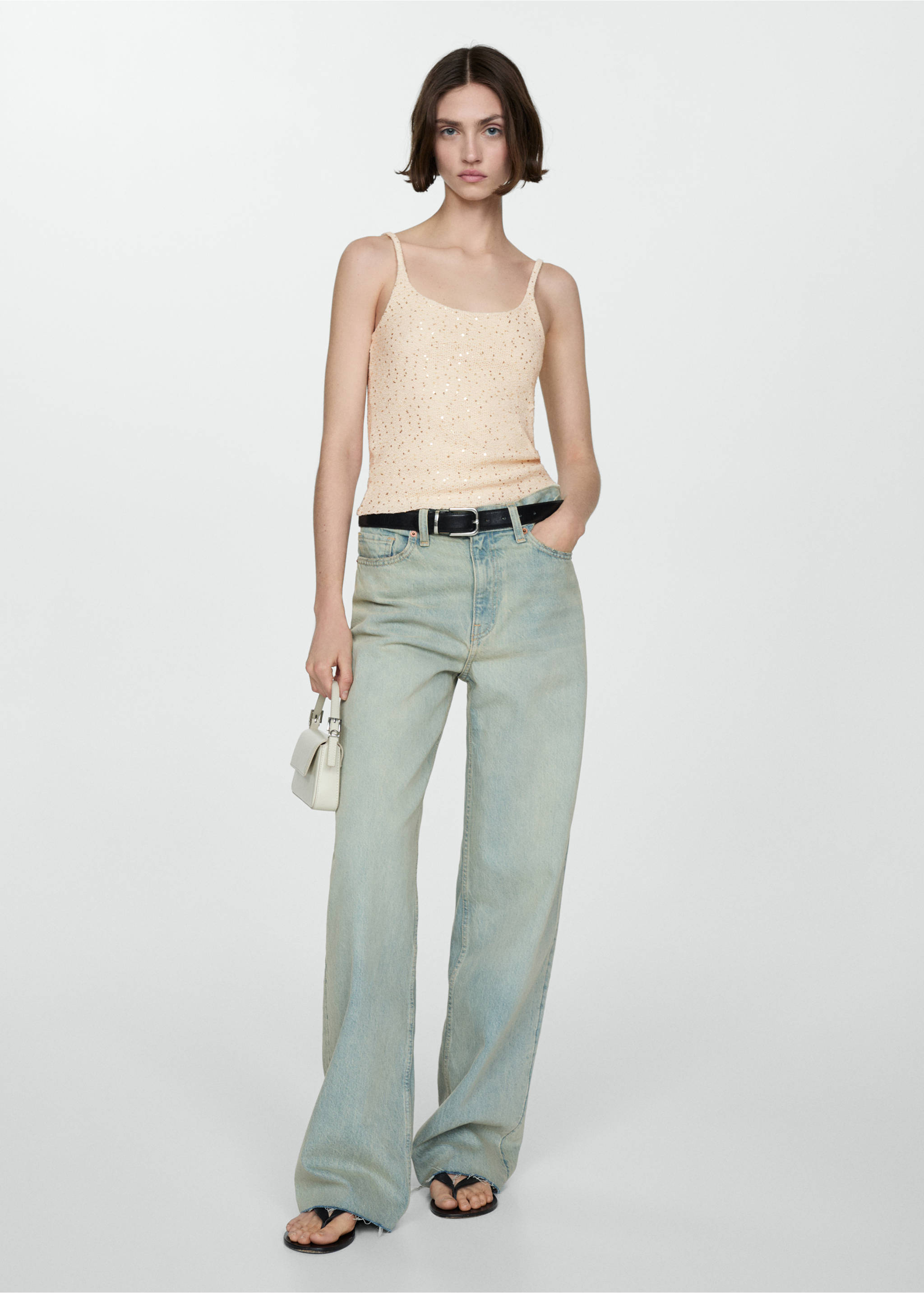 Sequined tank top - General plane, Ecru. Ref: 77050371-00.