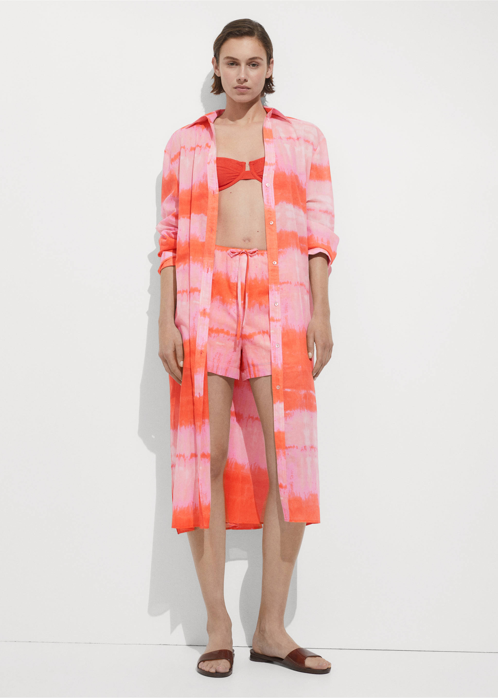 Shorts estampados cintura elástica - Plano general, Naranja. Ref: 77050385-00.