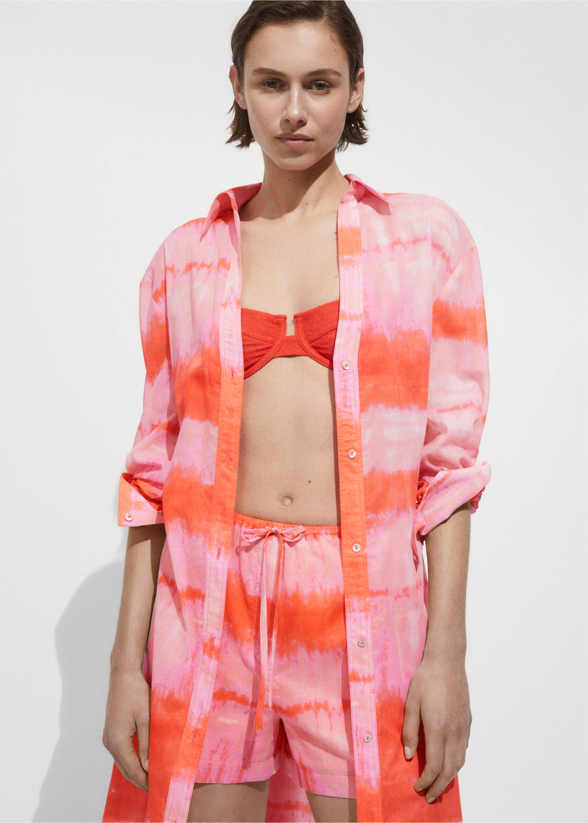 Shorts estampados cintura elástica - Plano medio, Naranja. Ref: 77050385-00.