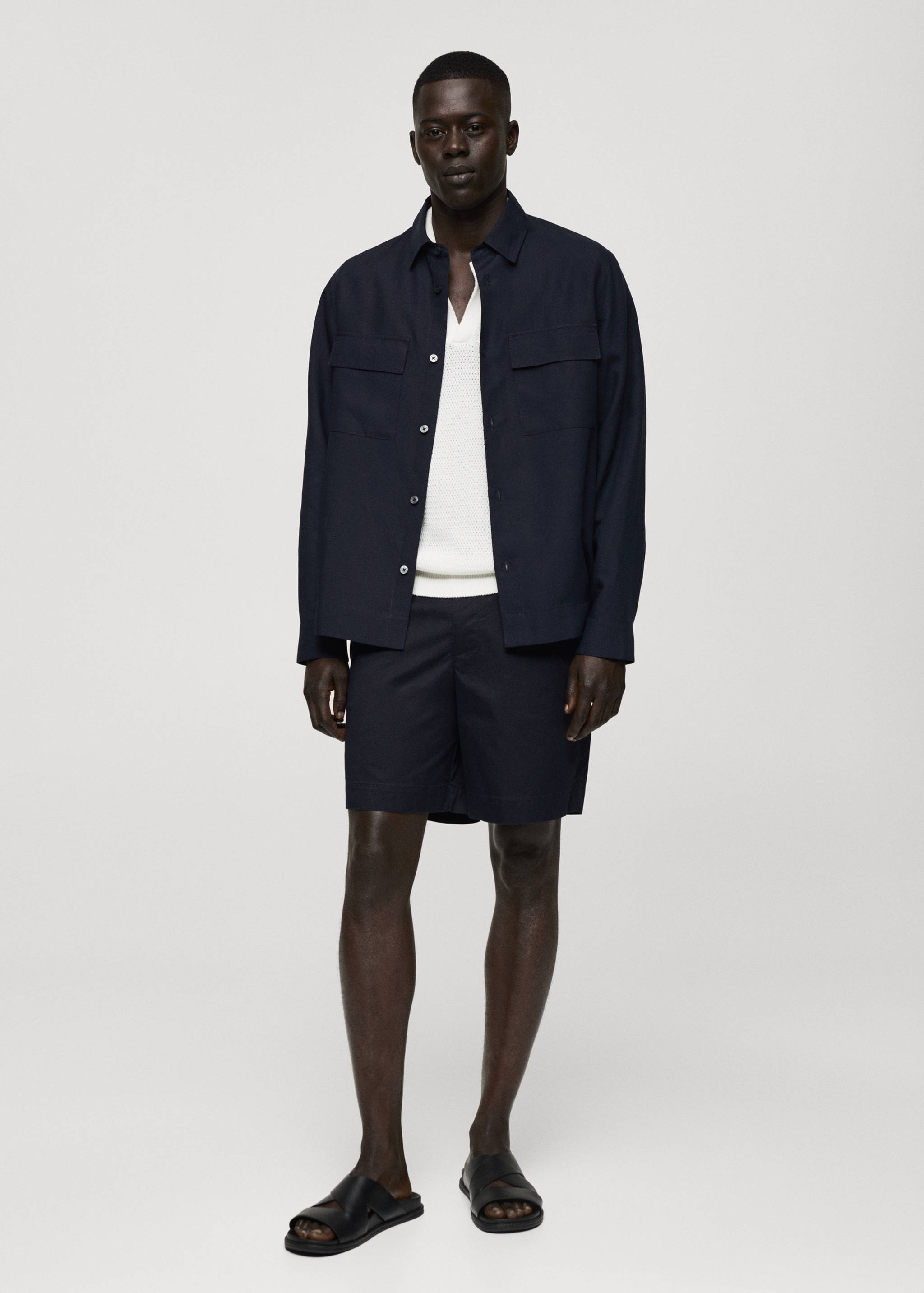 Tencel-linen overshirt with pockets - General plane