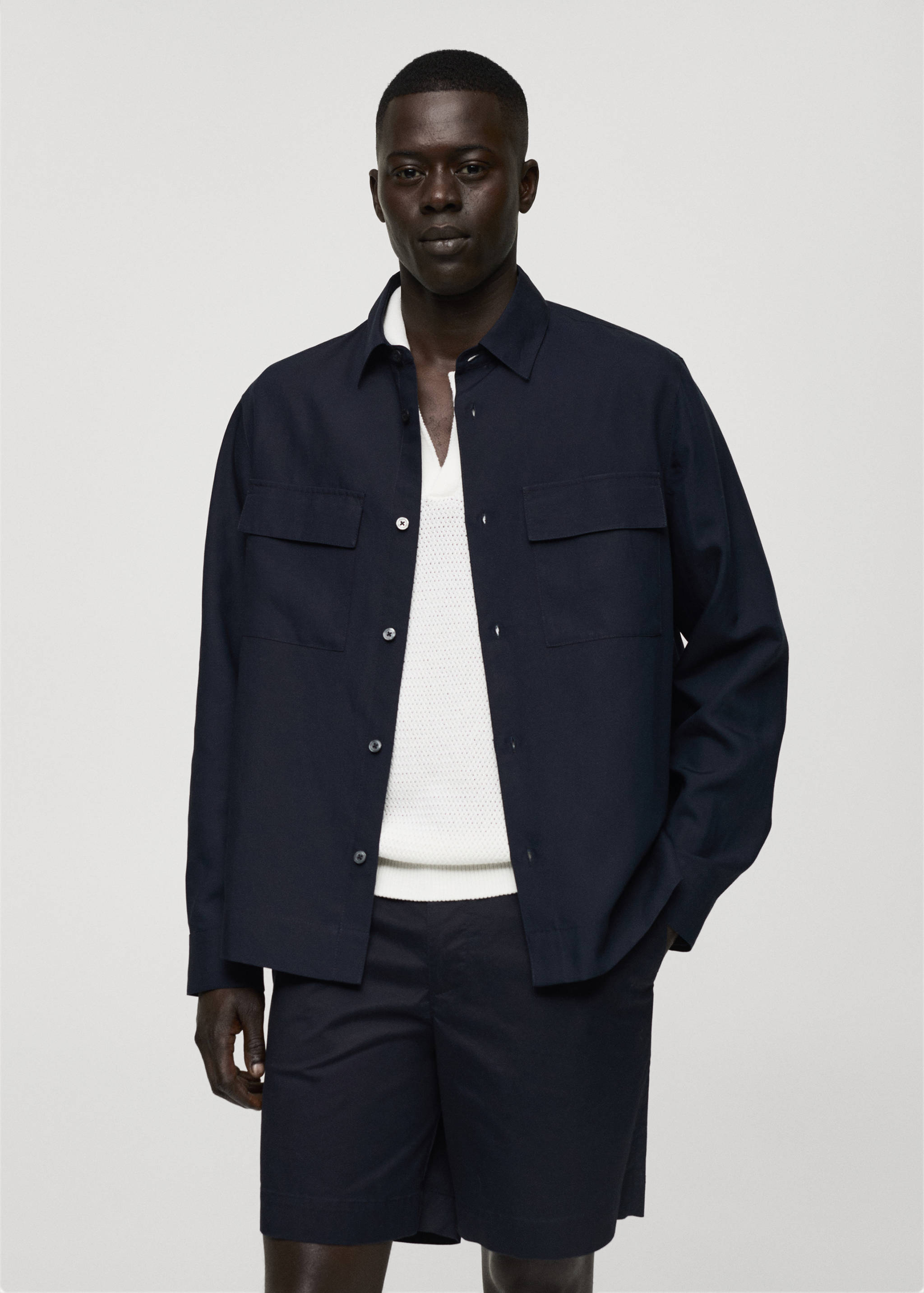 Tencel-linen overshirt with pockets - Medium plane