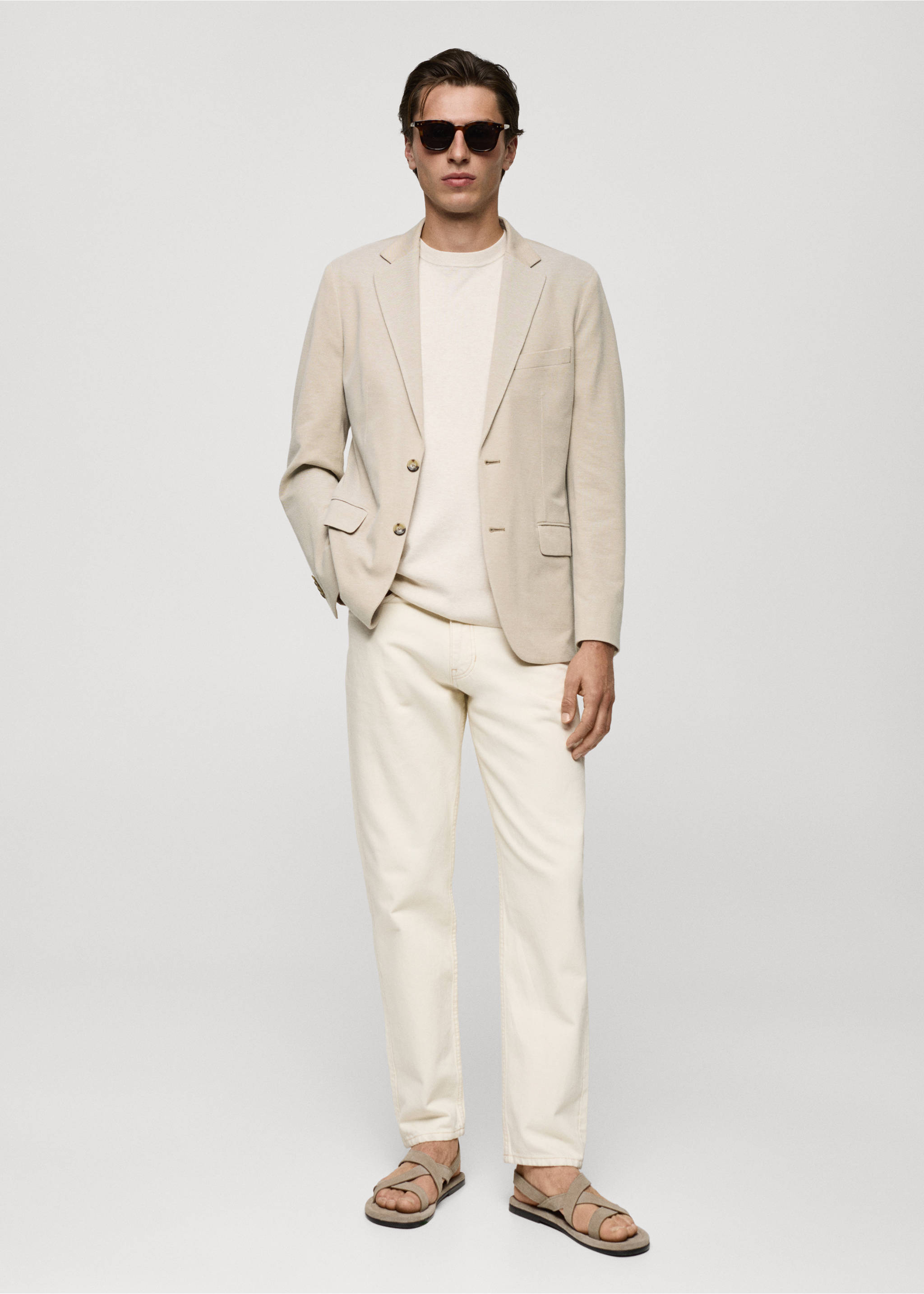 Slim fit-kavaj i bomull med struktur - Allmän bild, Beige. Ref: 77050571-00.