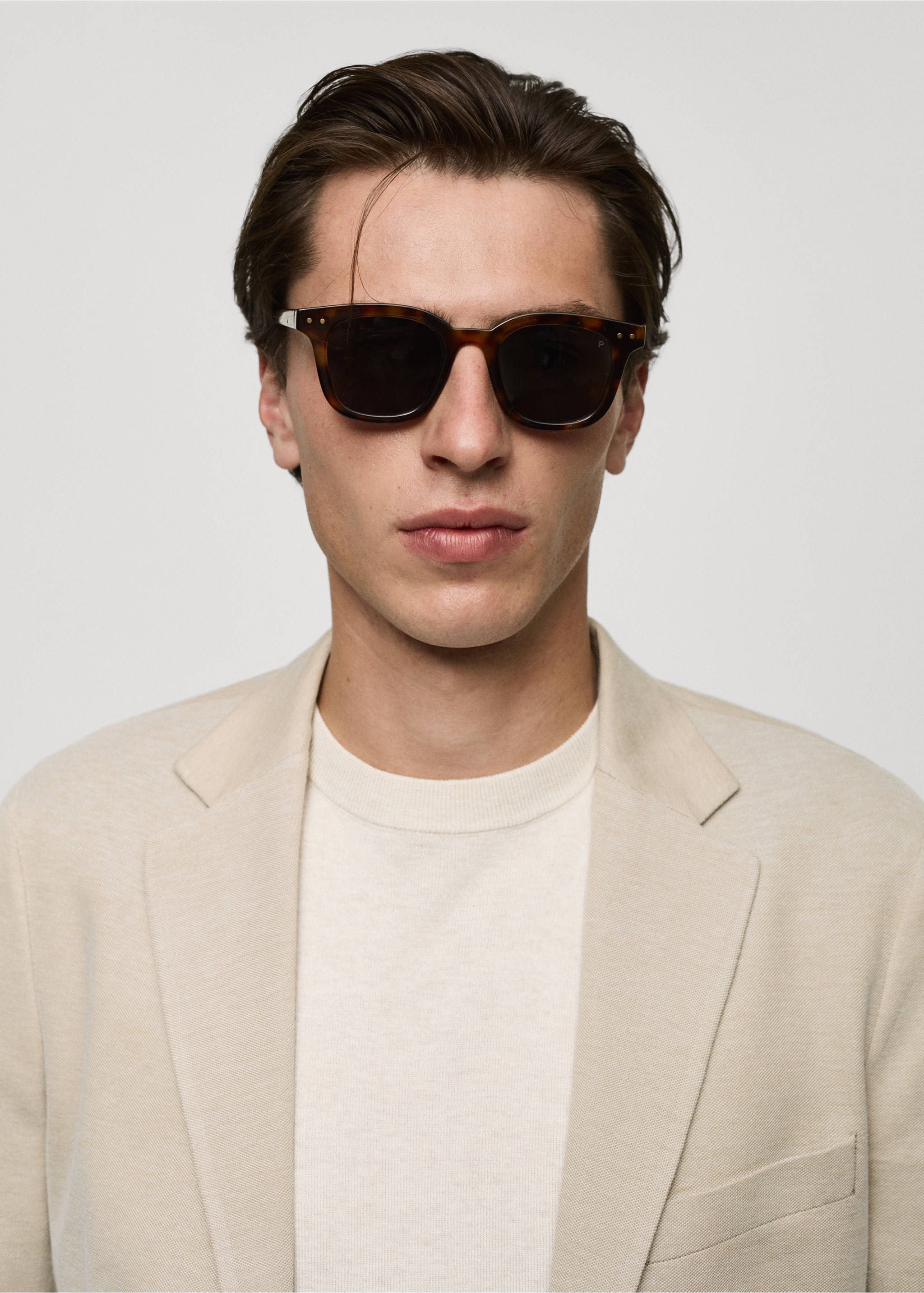 Slim fit-kavaj i bomull med struktur - Detaljer om artikeln 1, Beige. Ref: 77050571-00.