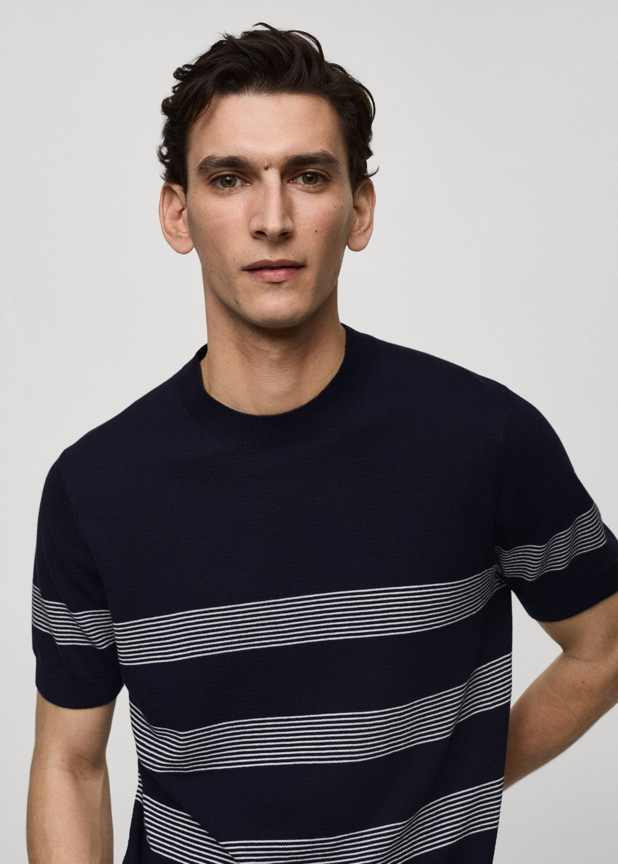 Striped modal cotton knitted t-shirt - Details of the article 1