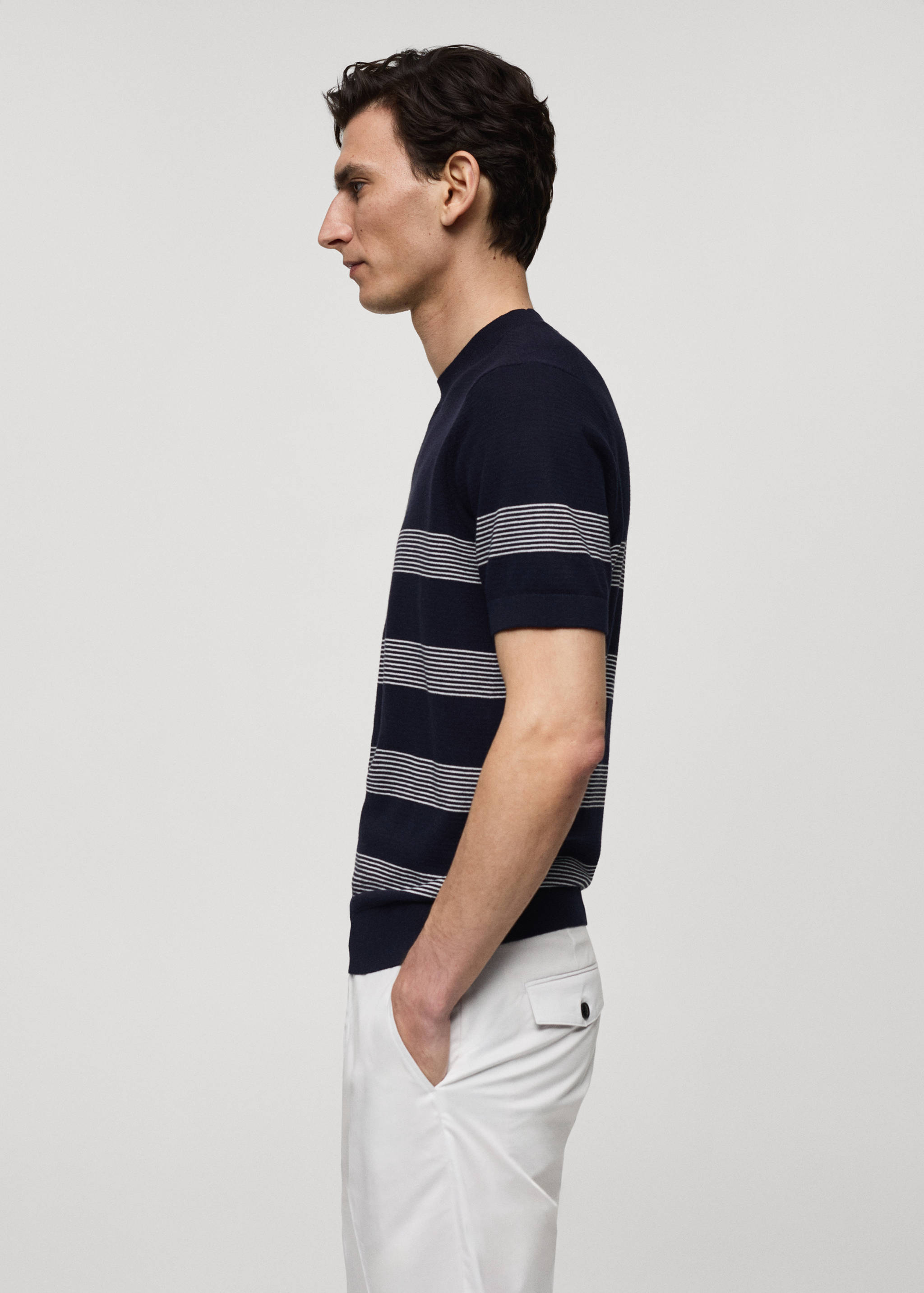 Striped modal cotton knitted t-shirt - Details of the article 2