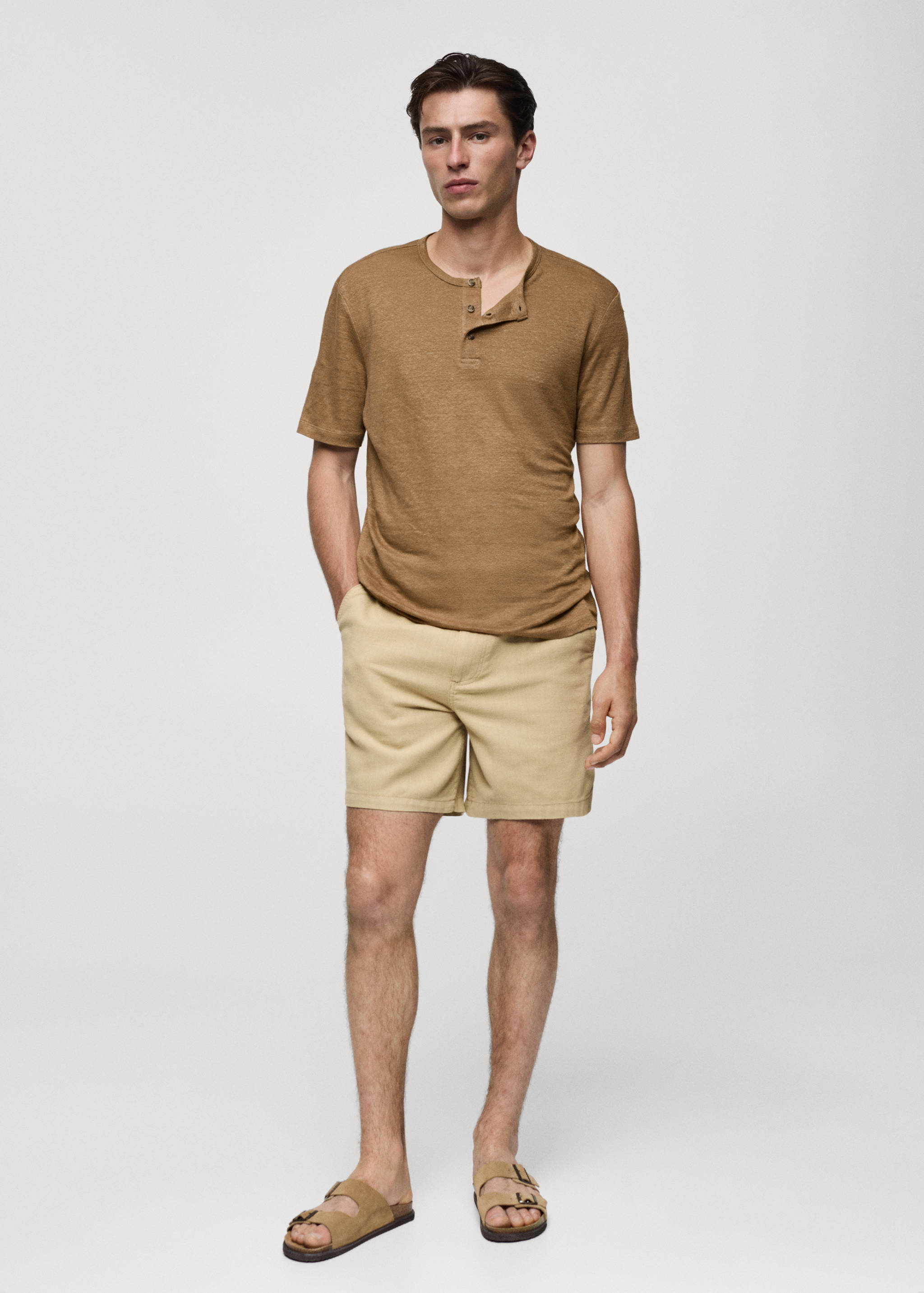 Slim-fit linen-blend t-shirt - General plane