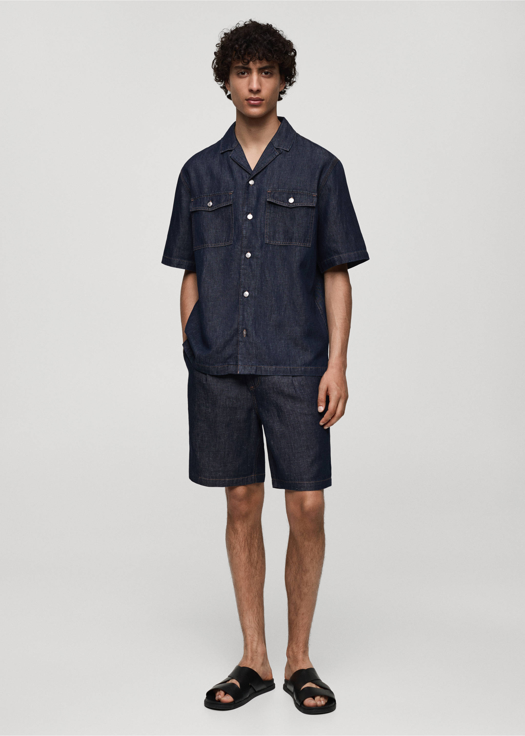 Bermuda 100 % coton effet denim - Plan général, Bleu. Ref: 77050600-00.