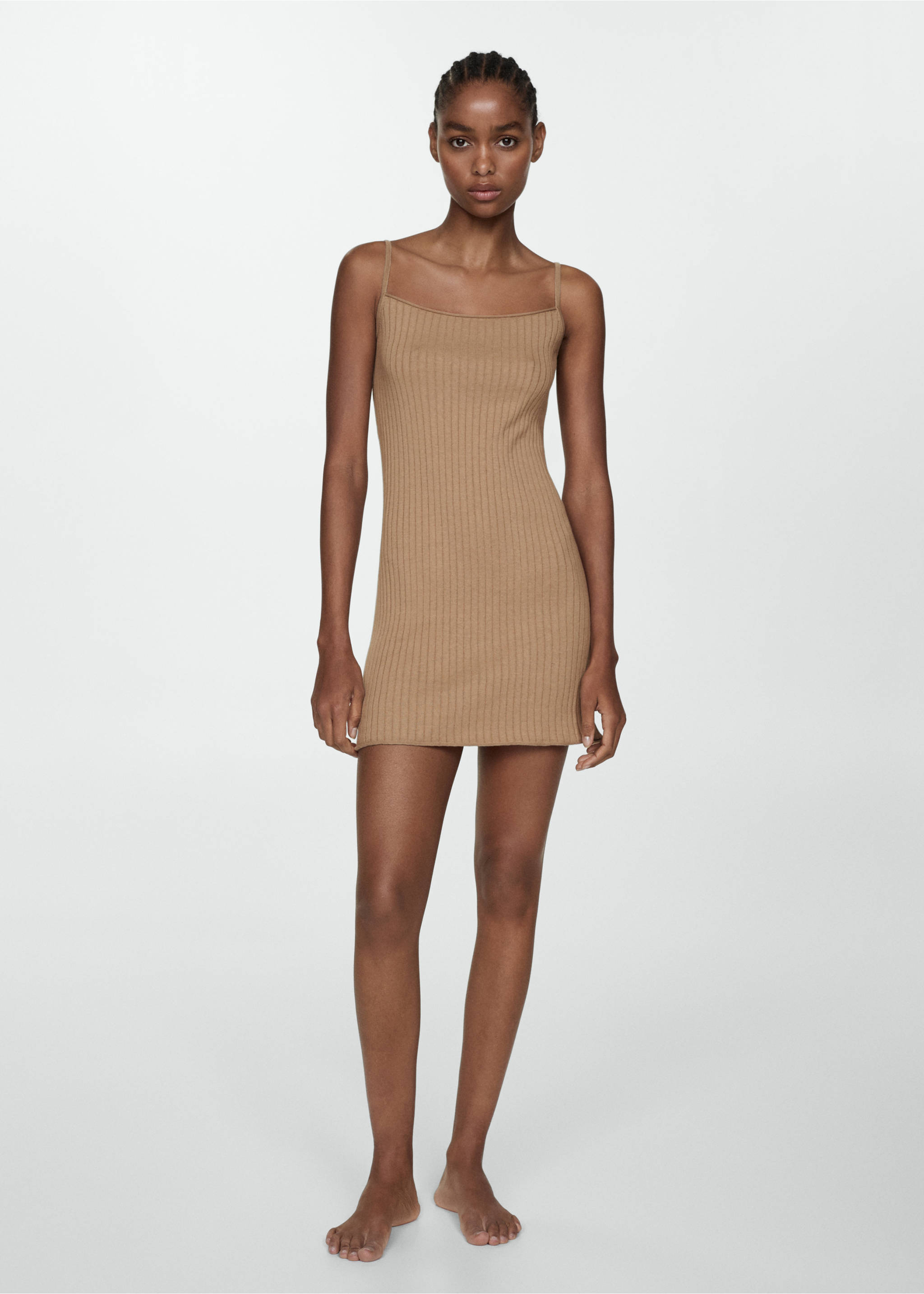 Kleid mit Rippmuster - Allgemeine Ansicht, Hellbraun/Pastellbraun. Ref: 77050604-00.