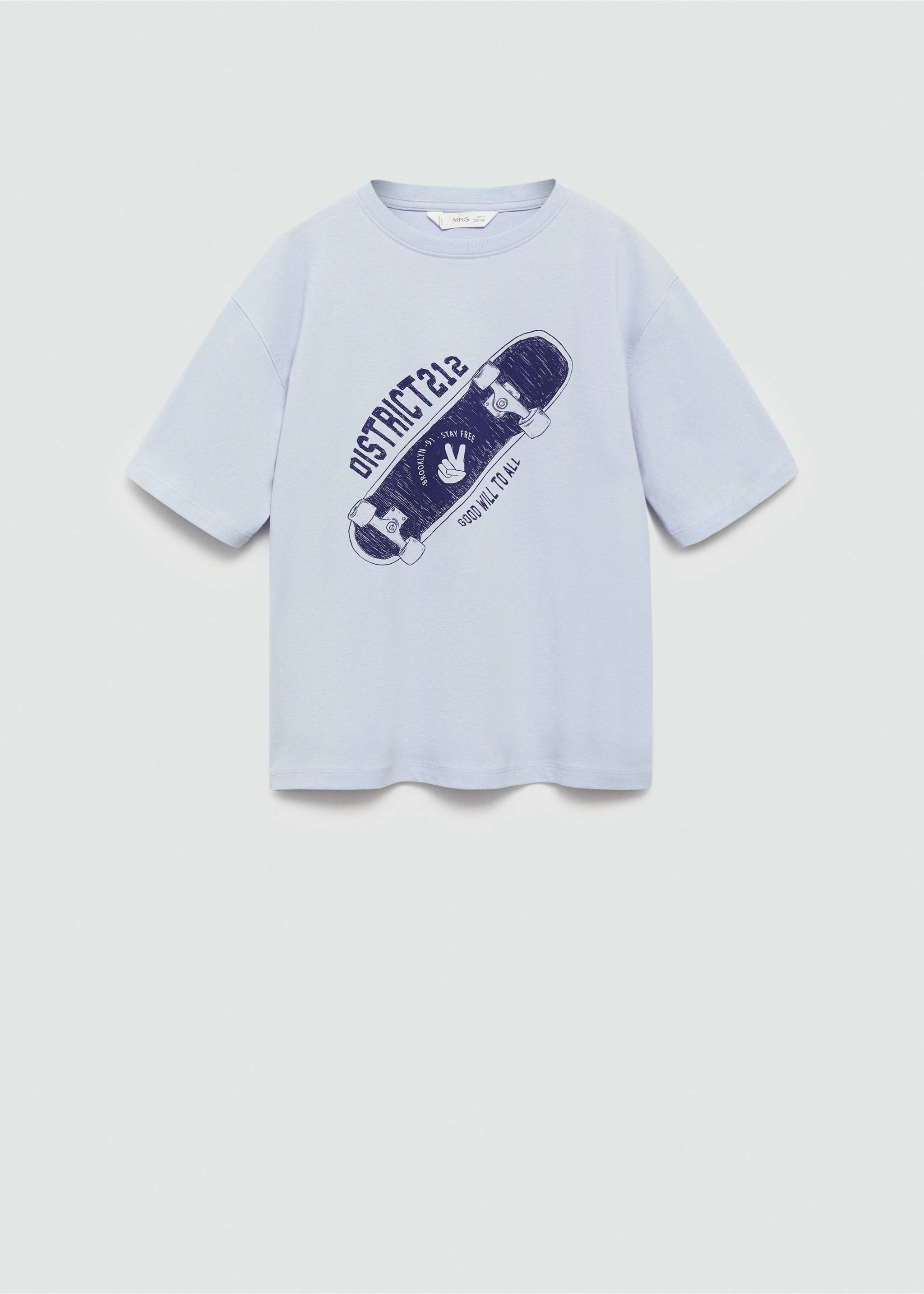 Bedrucktes Baumwoll-T-Shirt - Artikel ohne Model, Himmelblau. Ref: 77050611-00.