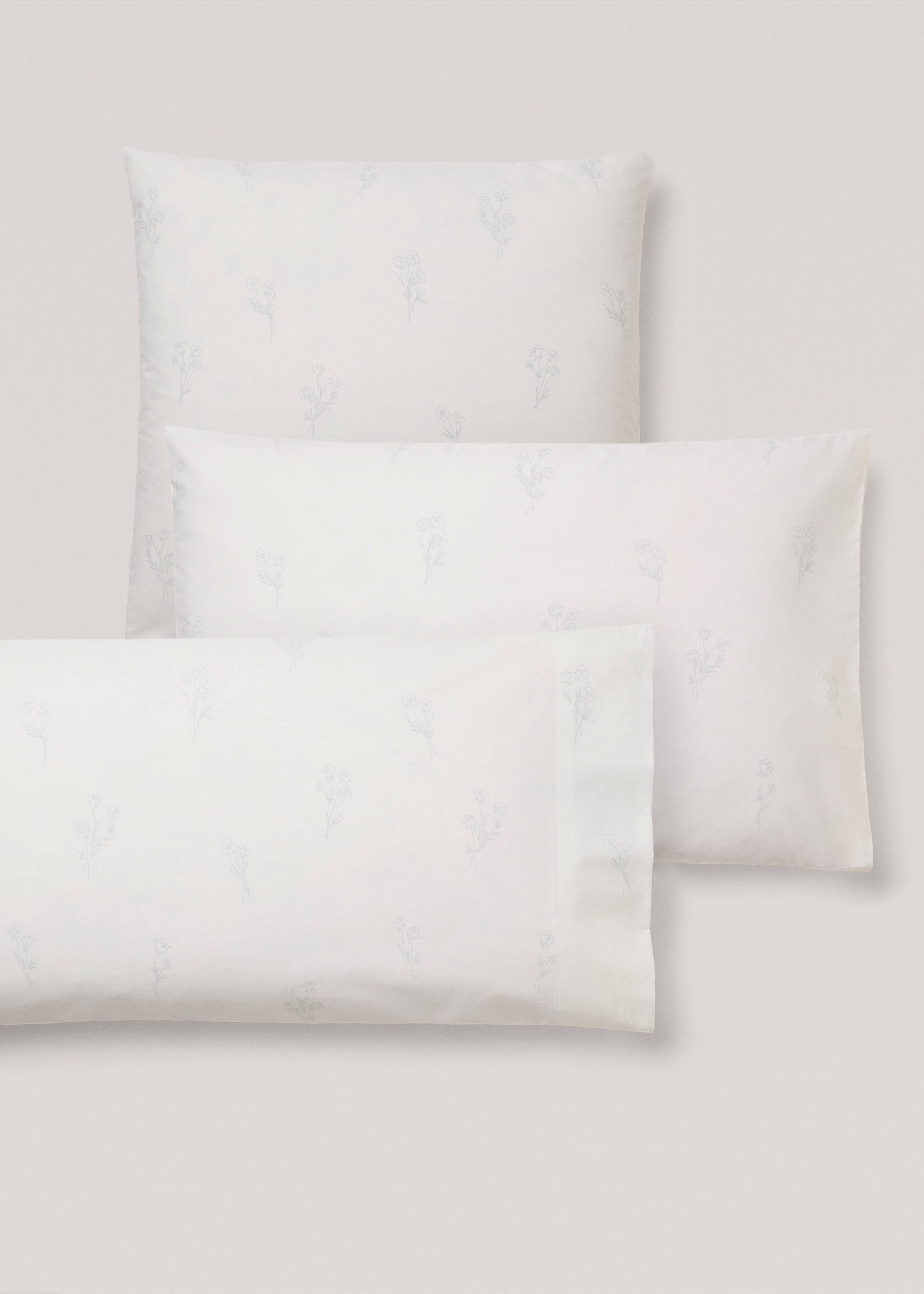 Floral pillow case 50x75cm - Details of the article 4, Aqua Green. Ref: 77050617-00.