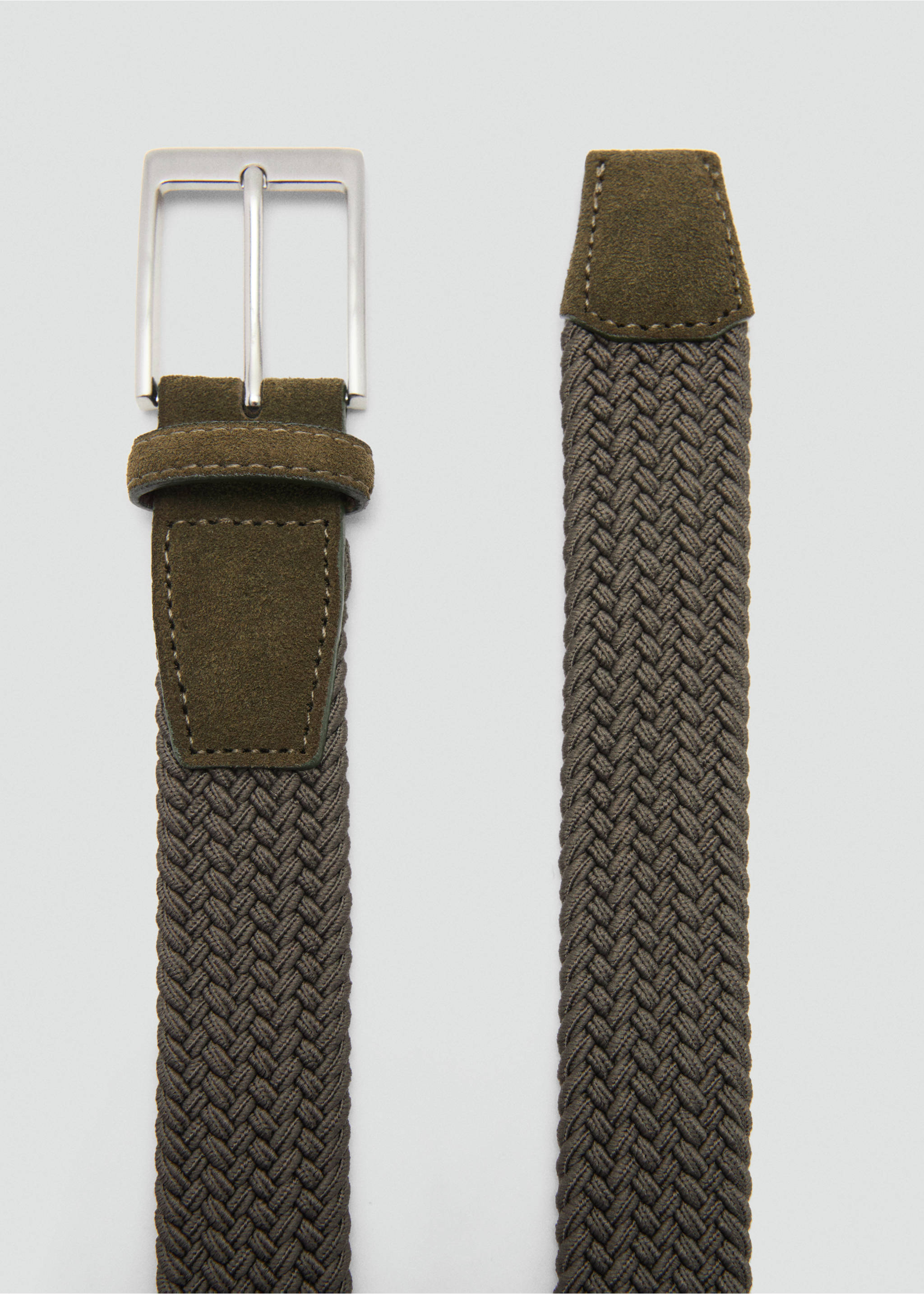 Braided elastic belt - Medium plane, Khaki. Ref: 77050620-00.