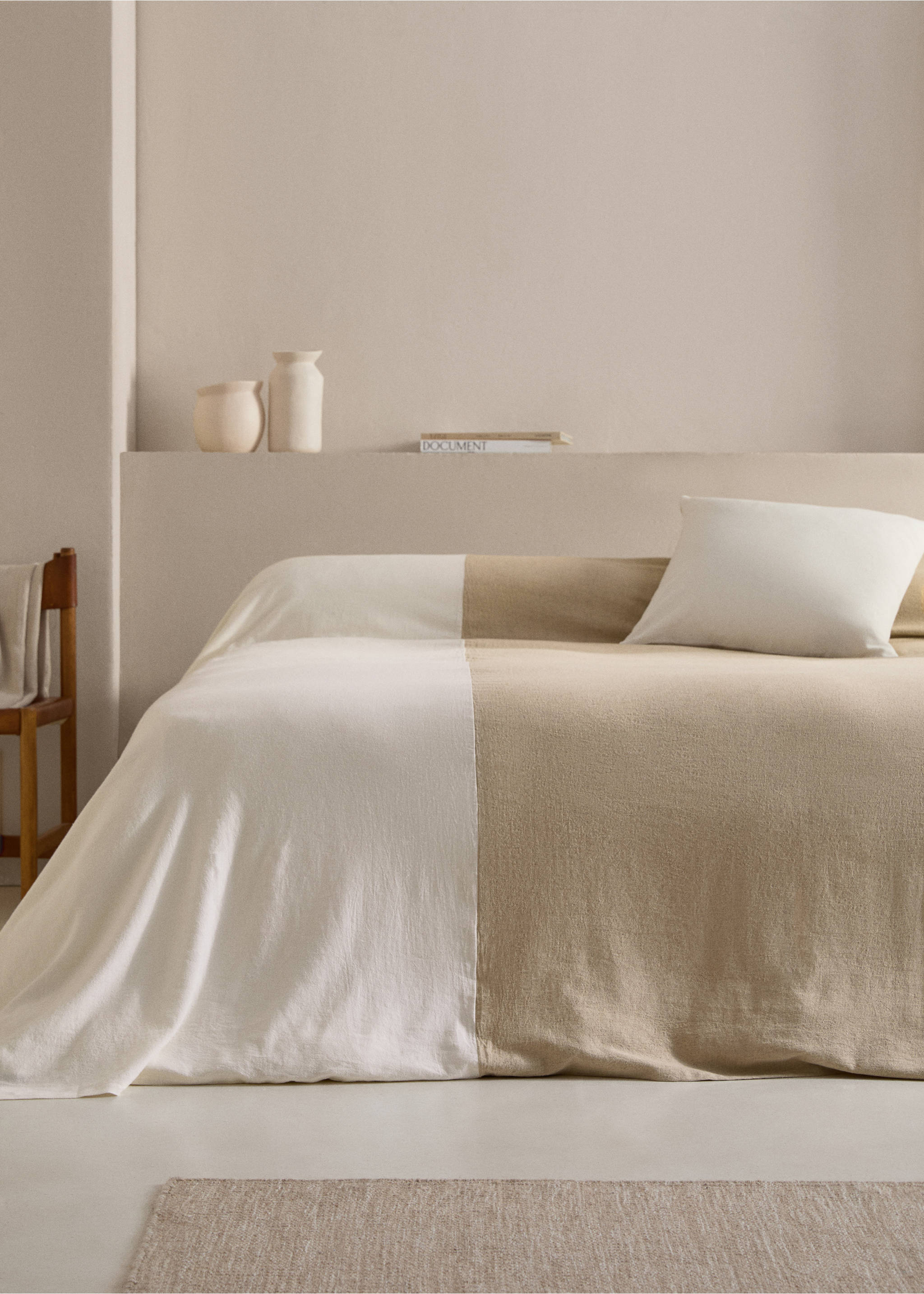 Cotton and linen bedspread - General plane, Beige. Ref: 77050625-00.