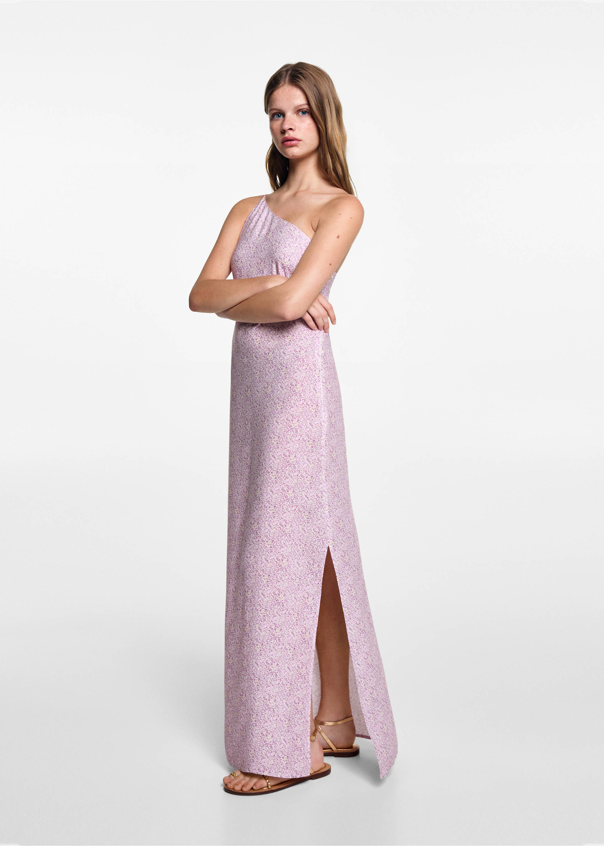 Vestit asimètric estampat - Pla general, Lila. Ref: 77050640-00.