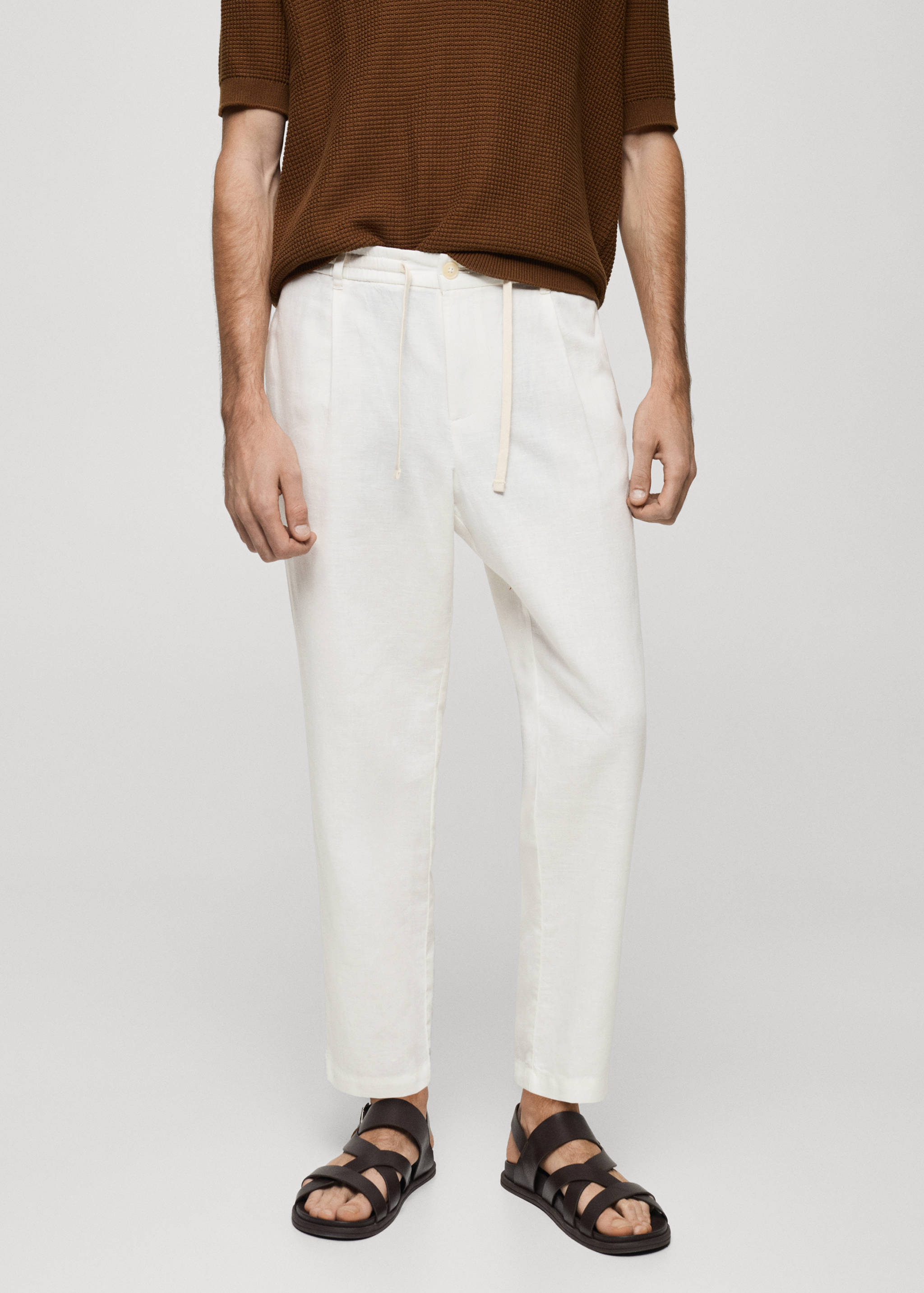 Pantalon slim fit lin cordon - Plan moyen